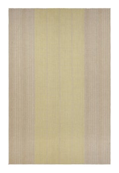 Rug & Kilim’s Oversized Contemporary Kilim with Textural Beige and Gold Stripes