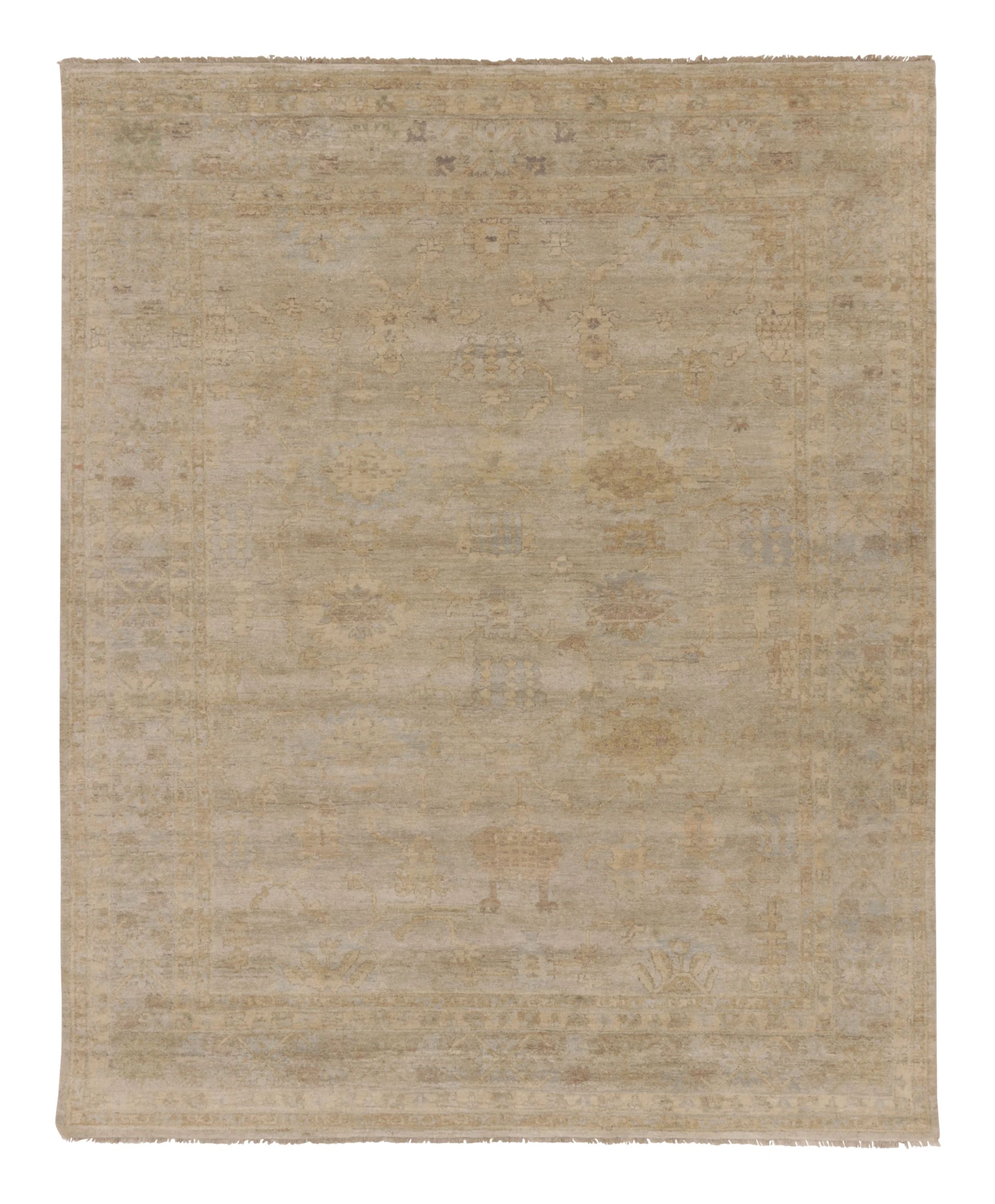 Rug & Kilim’s Oversized Contemporary Oushak Style Rug Floral Pattern in Beige For Sale