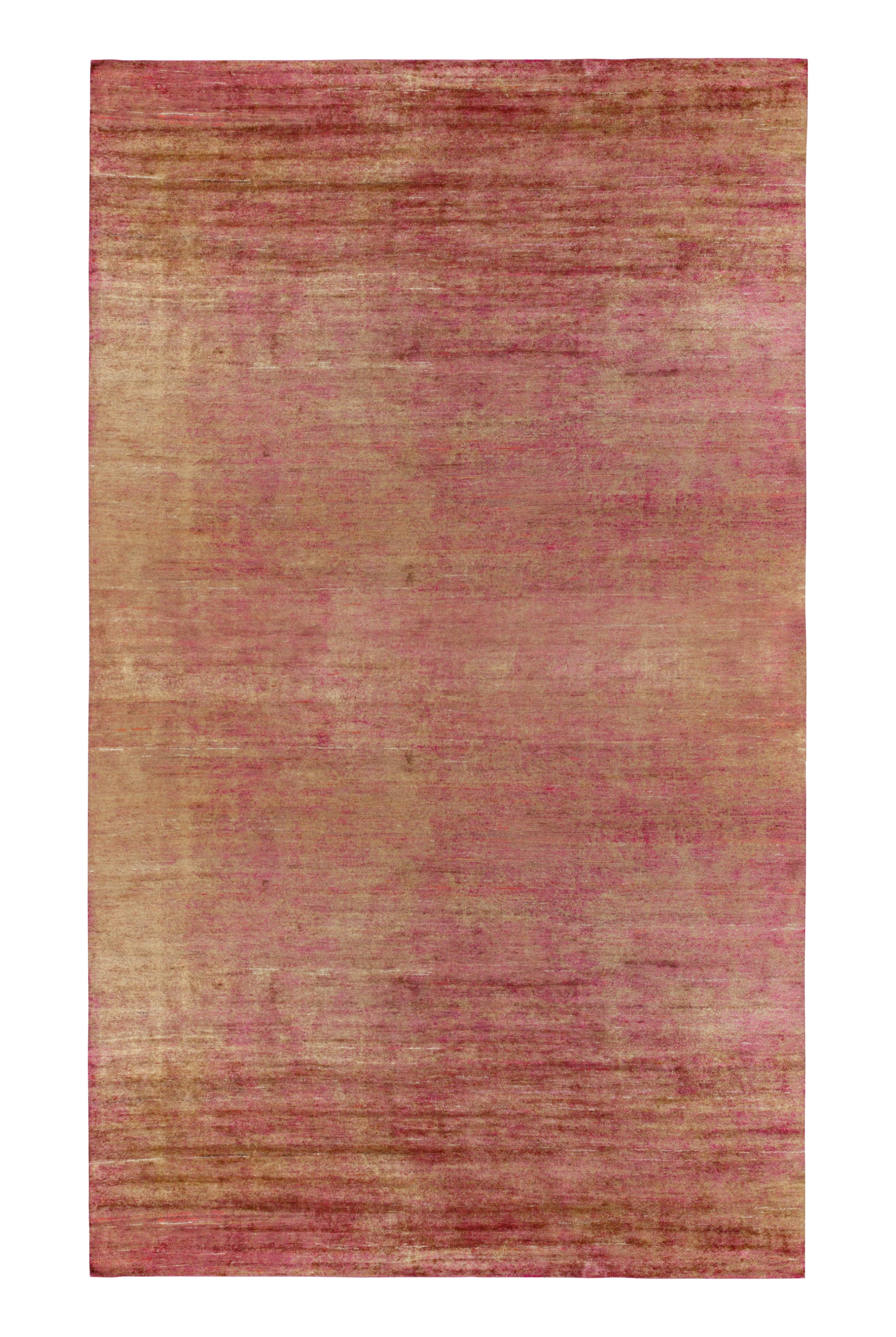 Hand knotted in fine, luxurious silk, a fabulous 14x24 oversized rug from Rug & Kilim’s most brilliant textural works.
On the Design: The field enjoys a rhapsody of colors playing vibrant tones of red, orange & gold with a striae and abrashes. A