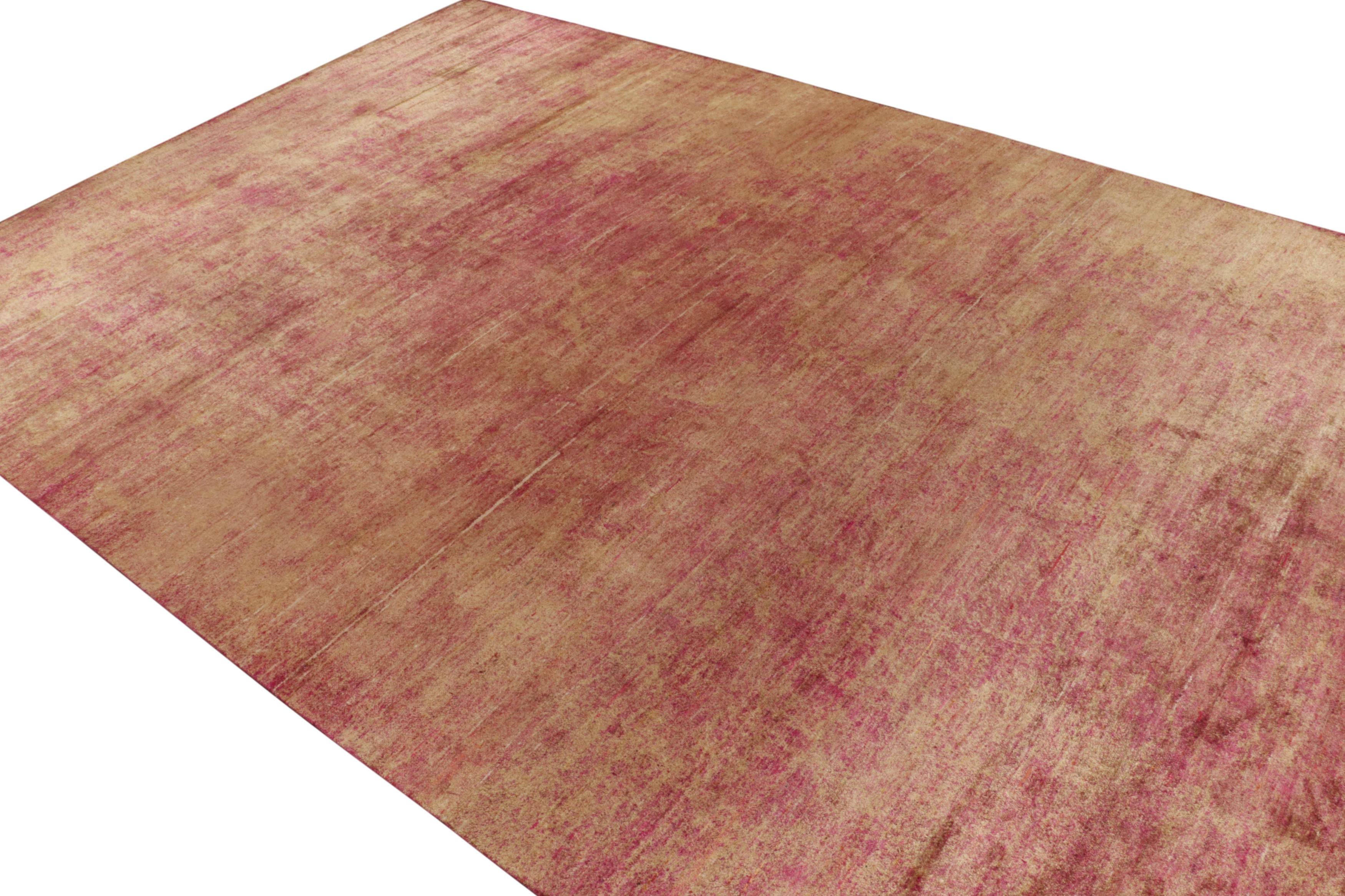 Indian Rug & Kilim’s Oversized Contemporary Rug in Red and Gold Striations For Sale