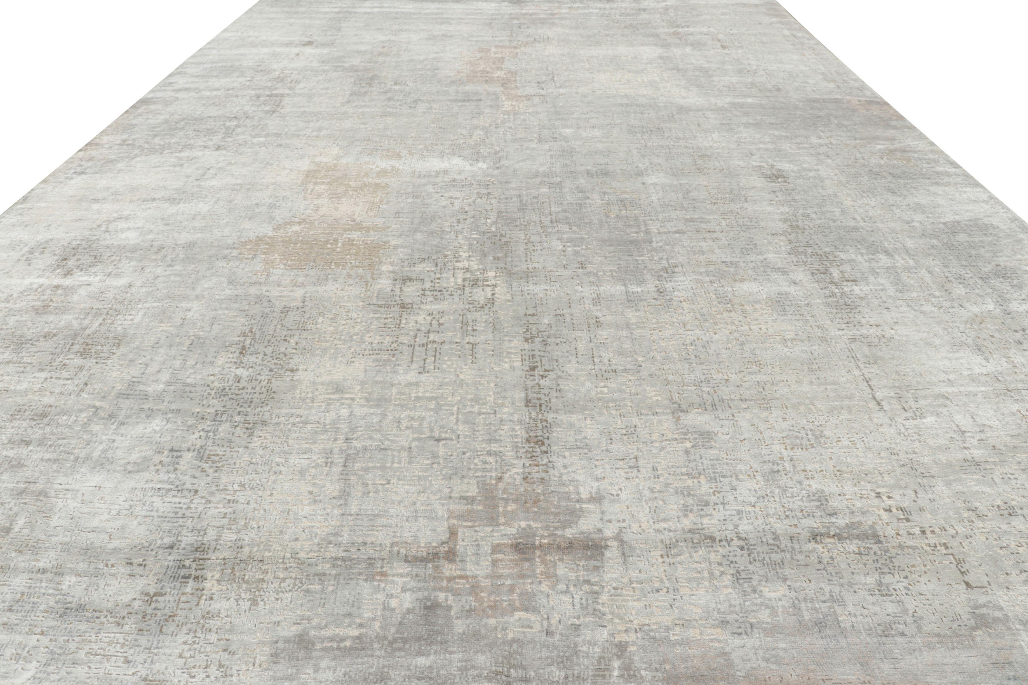 Indian Rug & Kilim’s Oversized Contemporary Rug In Silver-Gray with Abstract Patterns For Sale
