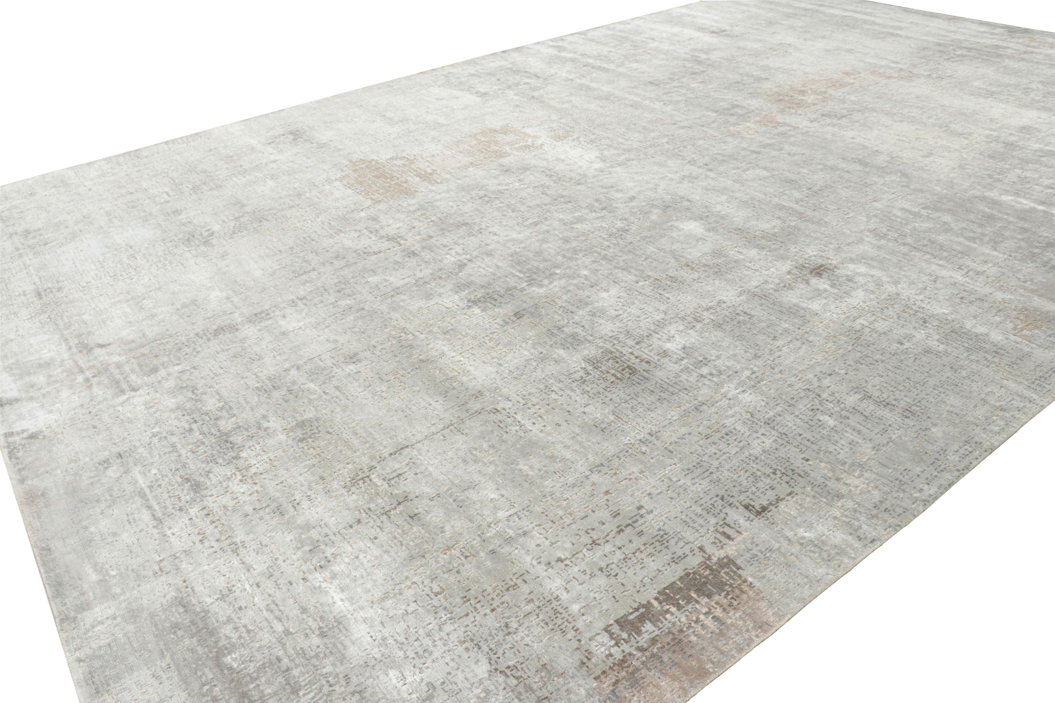 Annodato a mano Rug & Kilim - Tappeto contemporaneo oversize in grigio-argento con motivi astratti in vendita