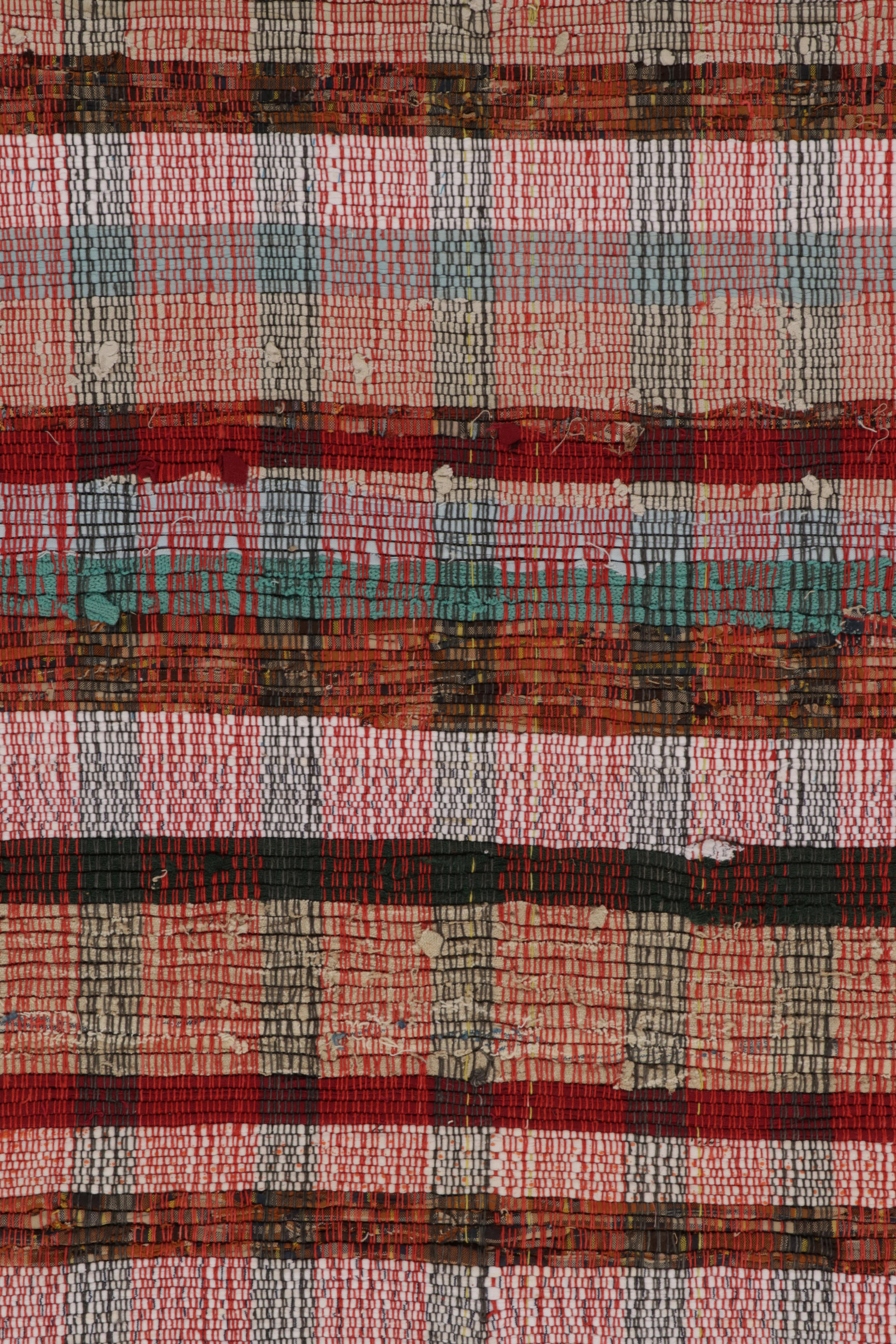 Rug & Kilim’s Contemporary Flat Weave Runner Rug in Polychrome Plaid Pattern For Sale