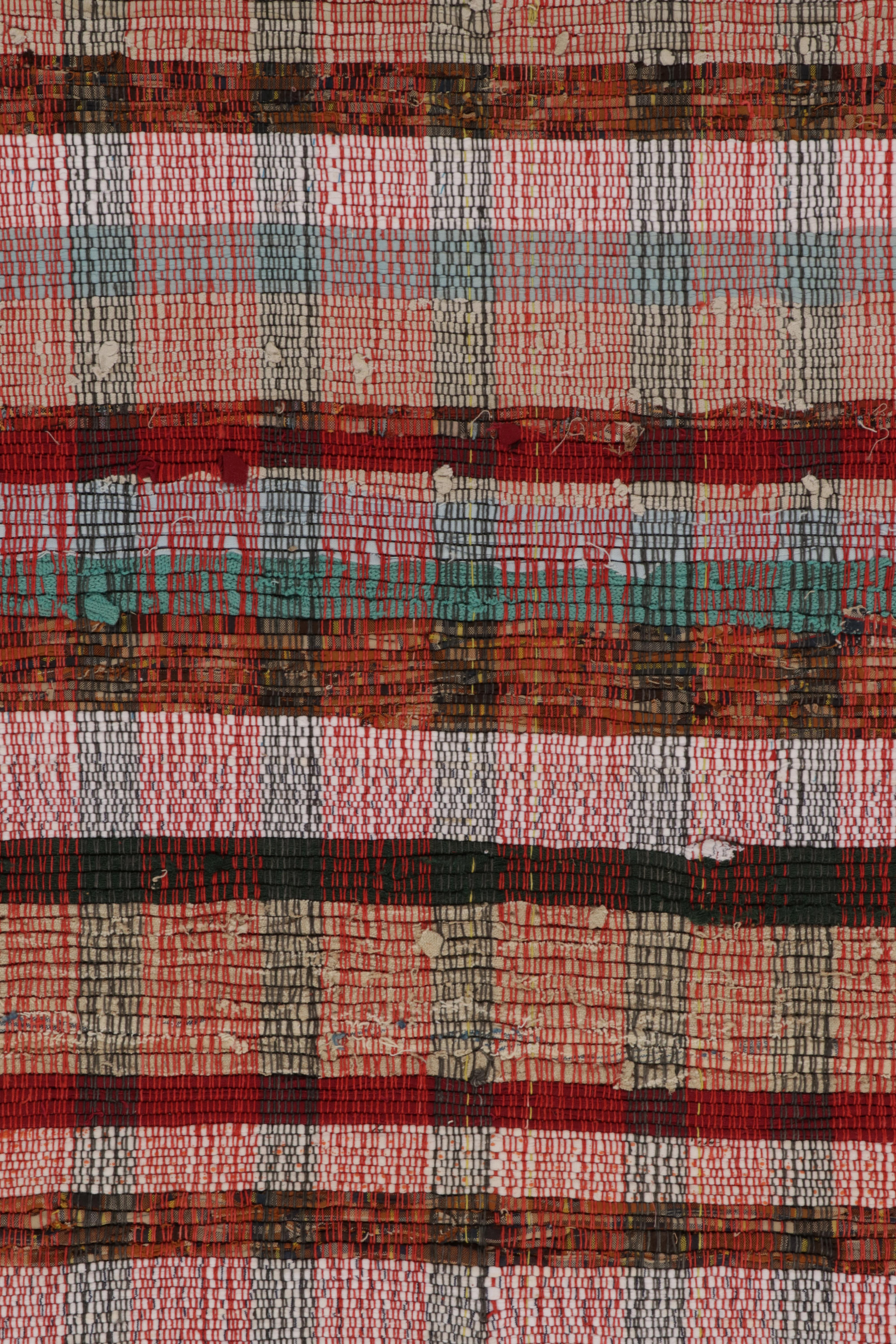 Rug & Kilim’s Extra Long Flat Weave Runner Rug in Polychrome Plaid Pattern