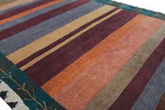 Rug & Kilim's Oversized Gabbeh Style Custom Tribal Runner with Multicolor Stripe