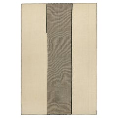 Rug & Kilim’s Oversized Kilim in Cream White and Black Textural Stripes