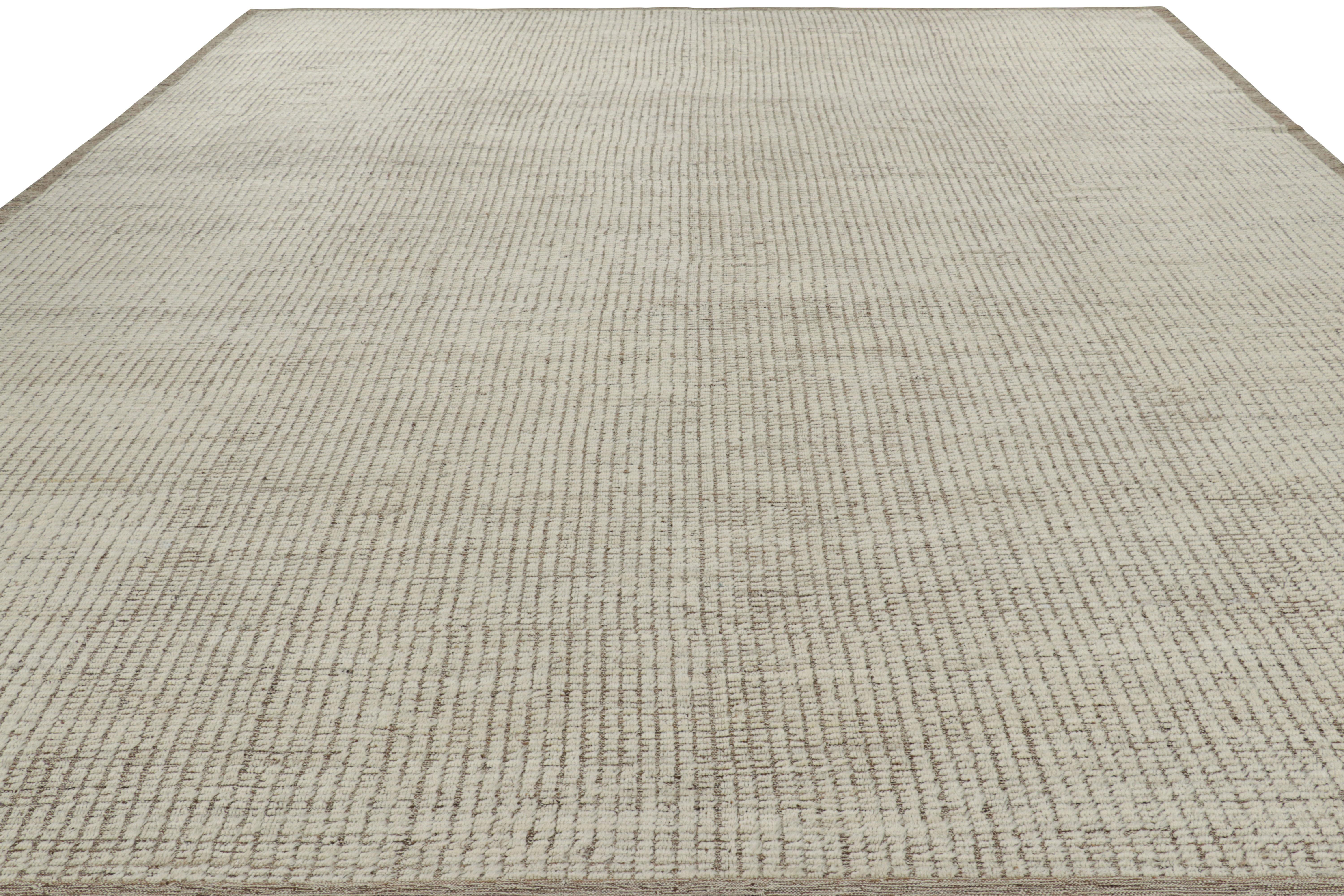 Afghan Rug & Kilim’s Oversized Kilim with Beige and White Textural Stripes and Striae For Sale