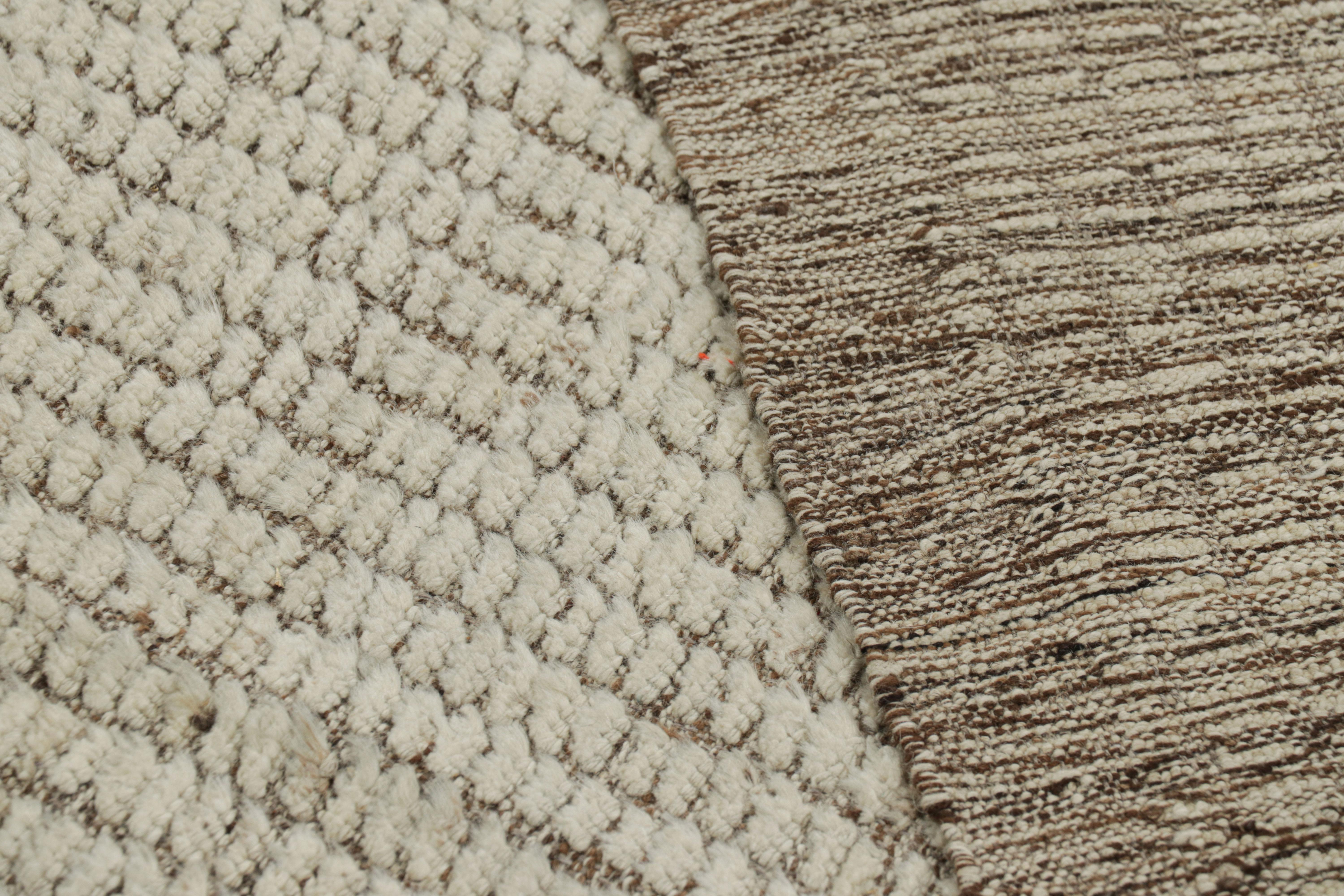 Wool Rug & Kilim’s Oversized Kilim with Beige and White Textural Stripes and Striae For Sale