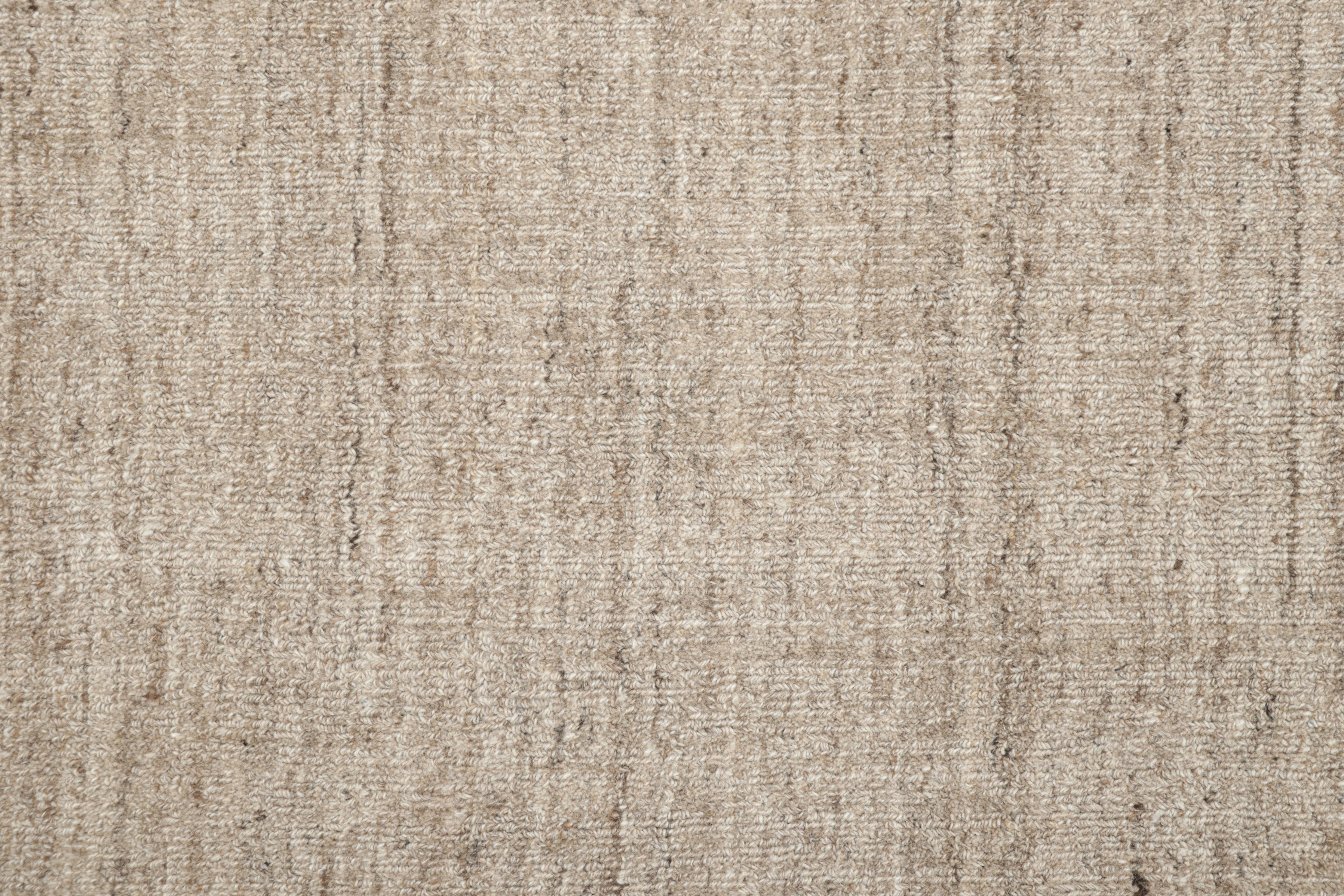 Indian Rug & Kilim’s Oversized Modern Textural Solid Rug in Beige Tones and Striae For Sale