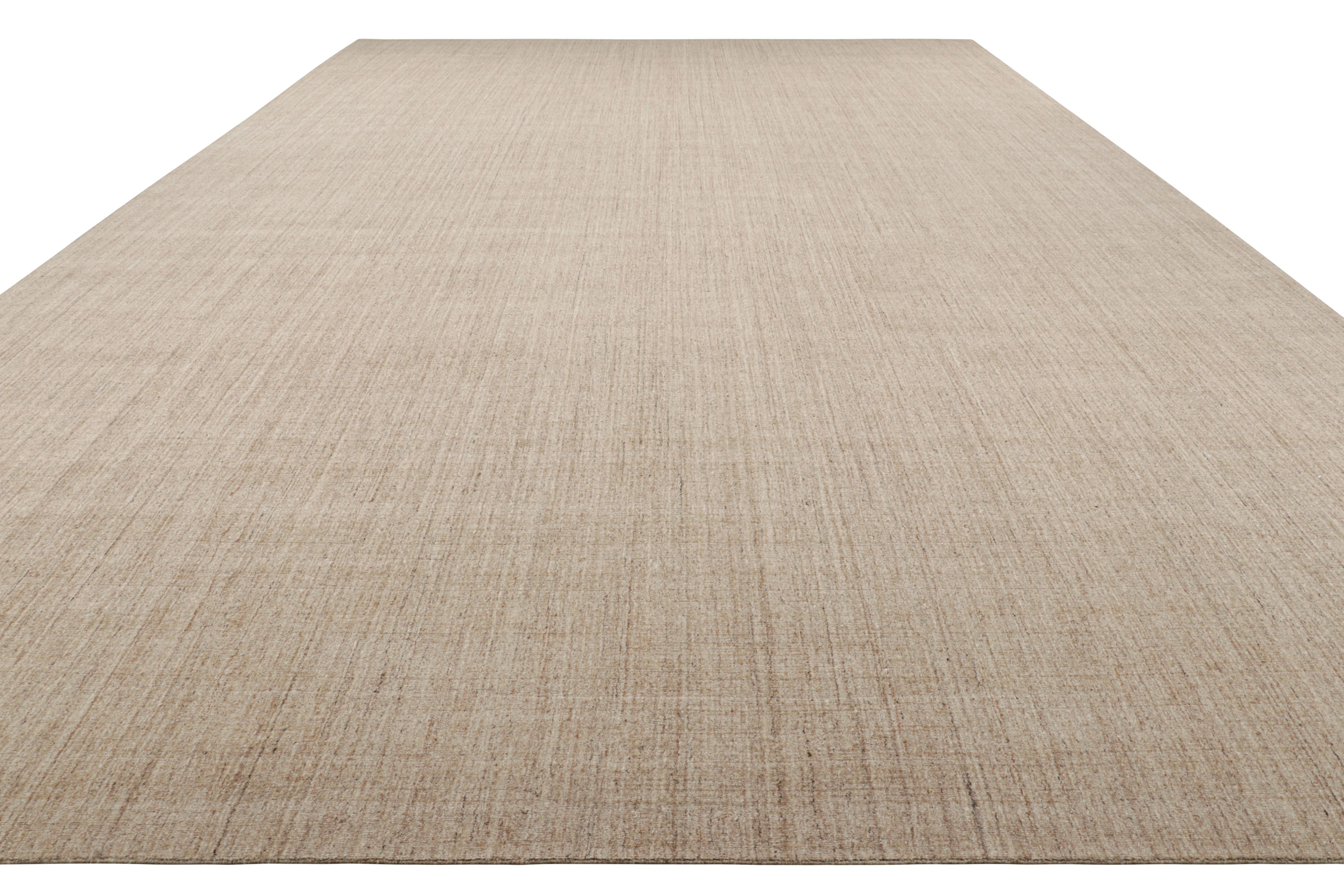 Hand-Knotted Rug & Kilim’s Oversized Modern Textural Solid Rug in Beige Tones and Striae For Sale