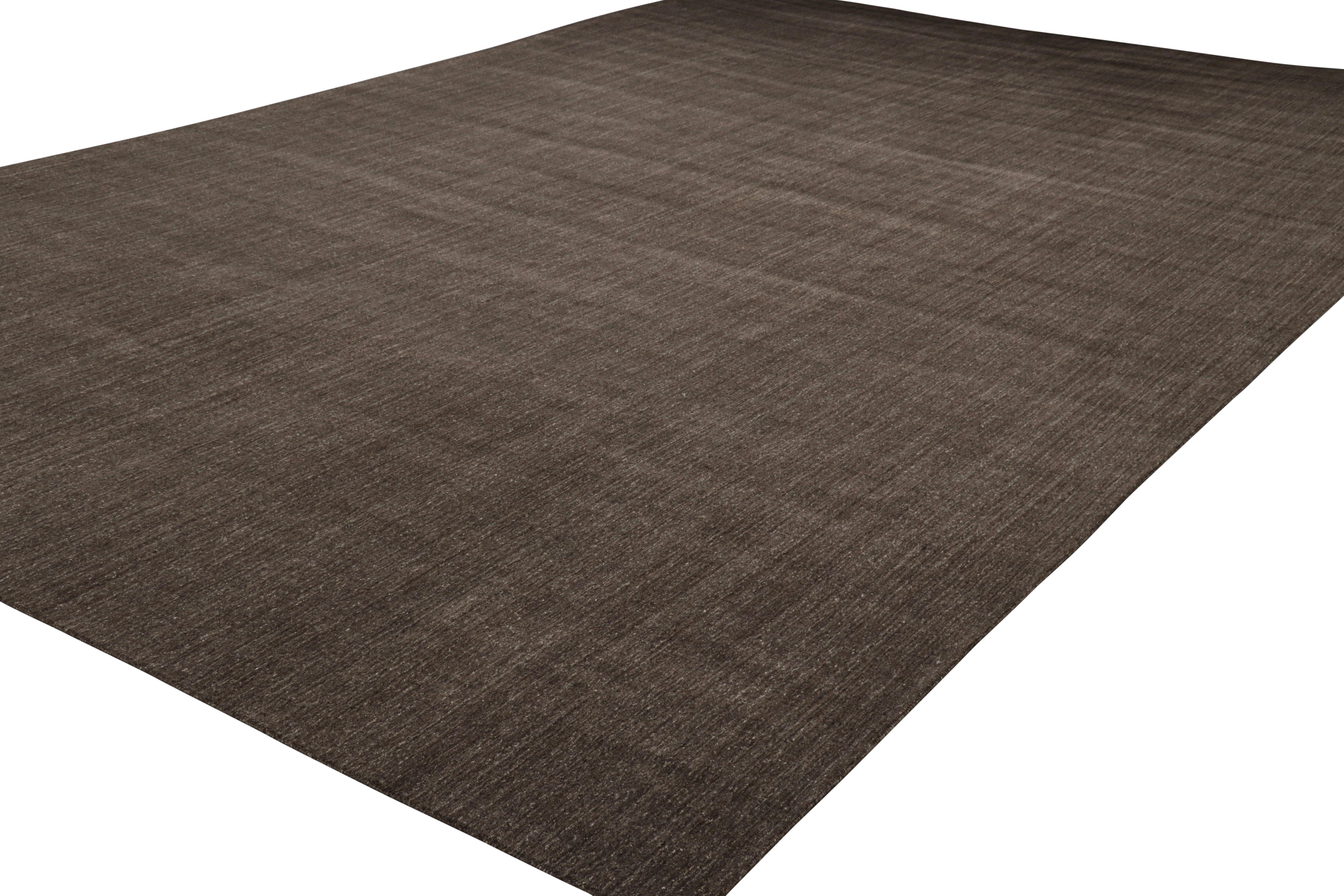 Hand-Knotted Rug & Kilim’s Oversized Modern Textural Solid Rug in Brown Tones and Striae For Sale