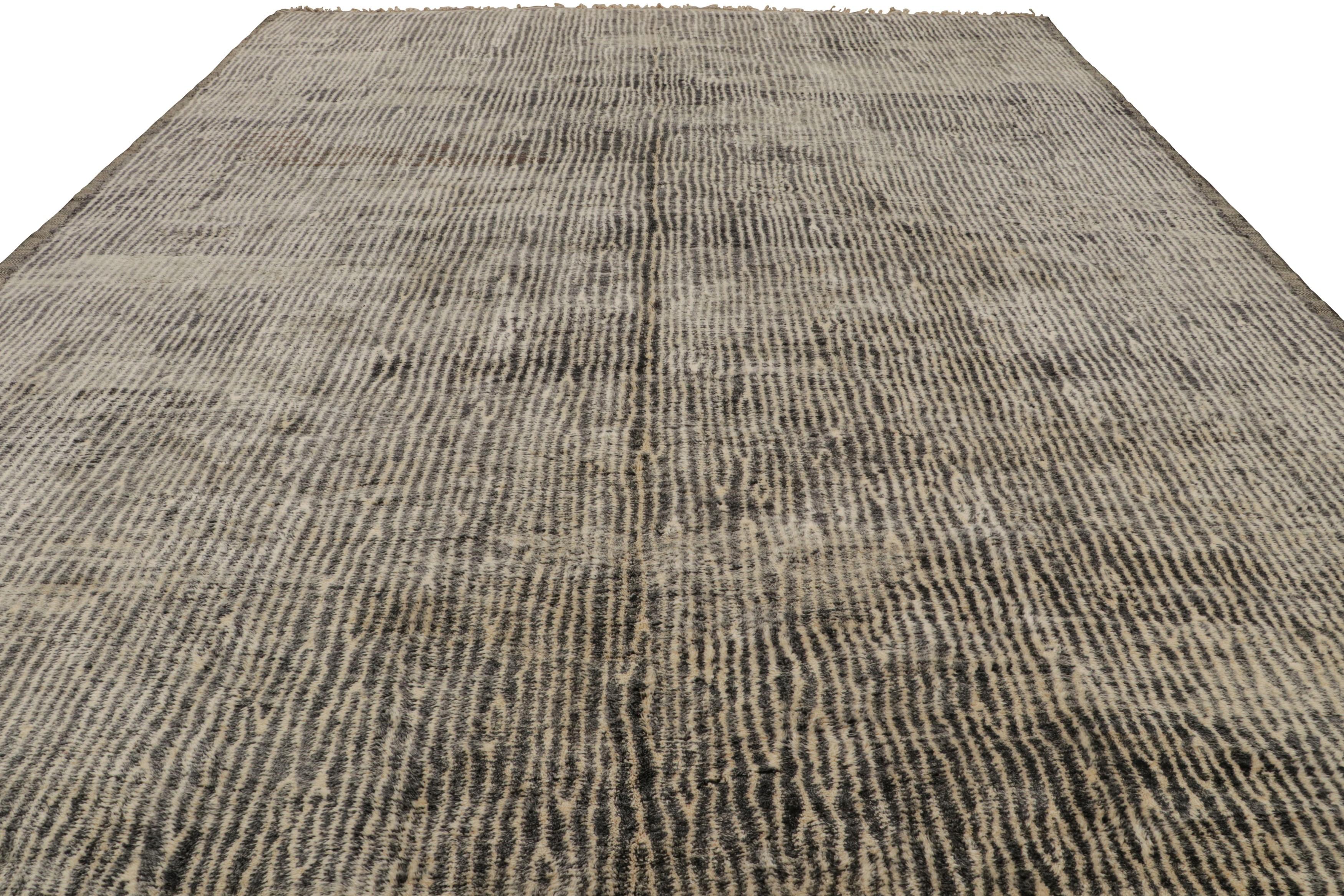 Modern Rug & Kilim’s Oversized Moroccan Rug with Gray and Beige Stripes in High Pile For Sale