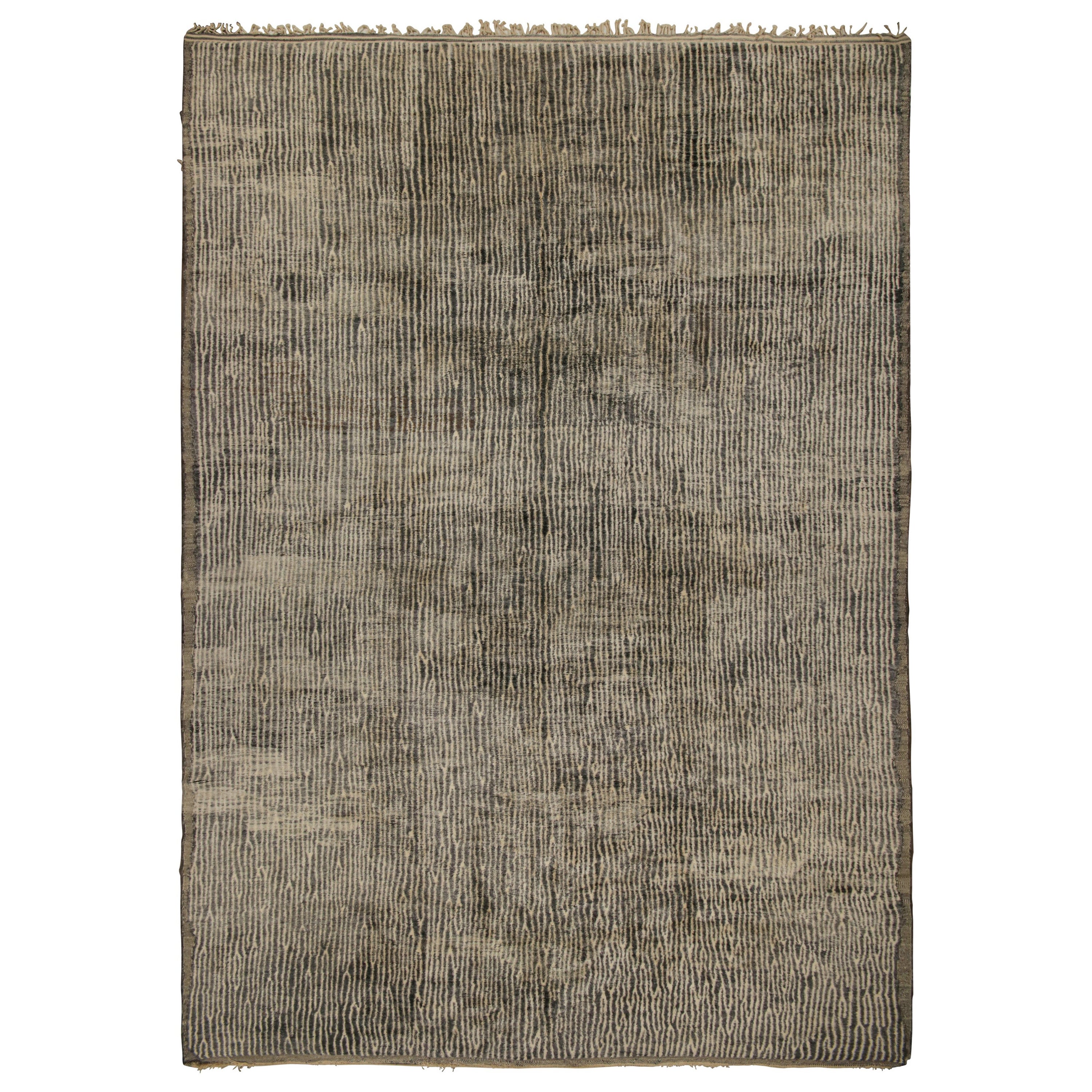 Rug & Kilim’s Oversized Moroccan Rug with Gray and Beige Stripes in High Pile For Sale