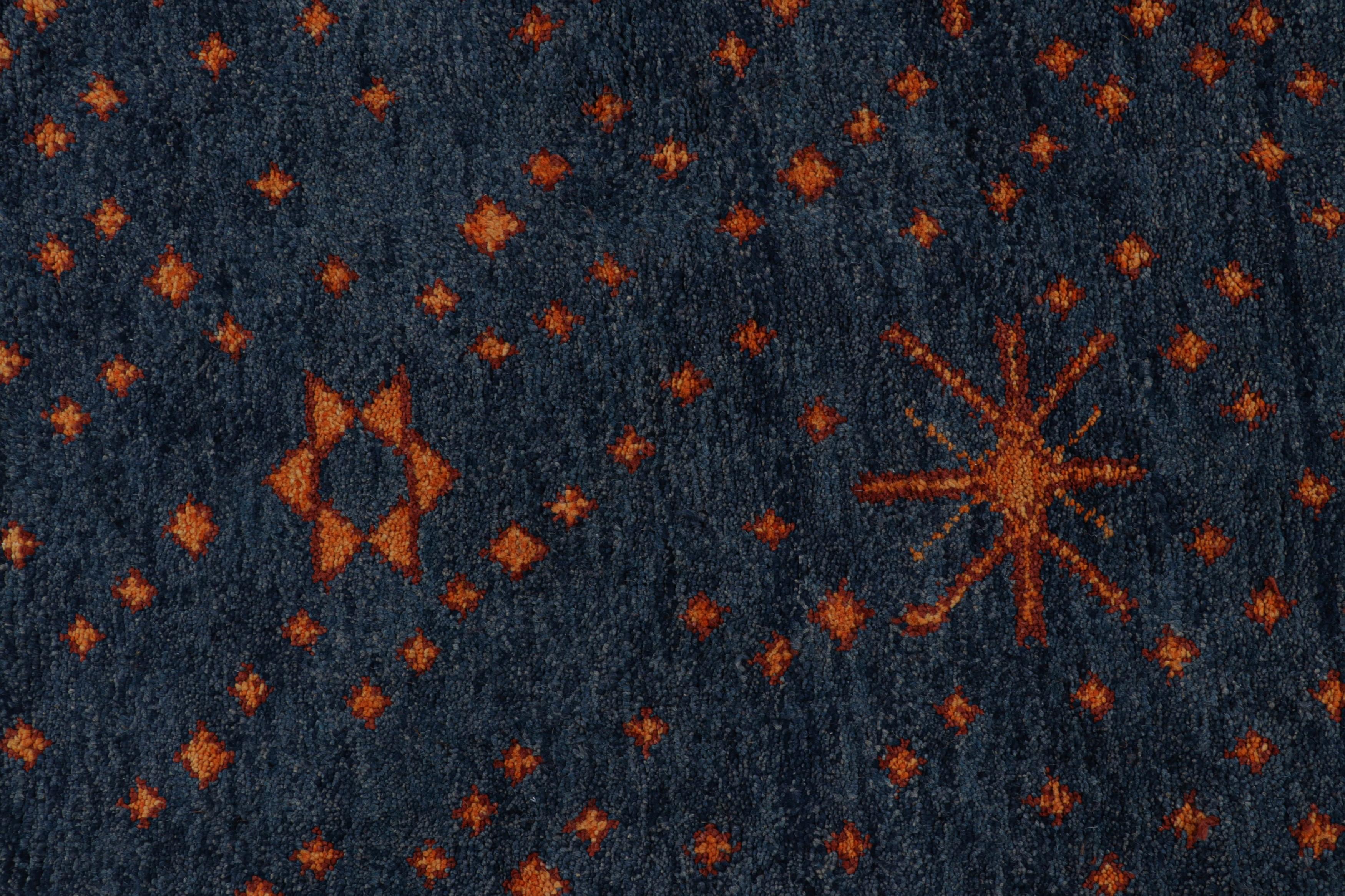 Afghan Rug & Kilim’s Oversized Moroccan Style Rug in Blue with Rust Geometric Patterns For Sale