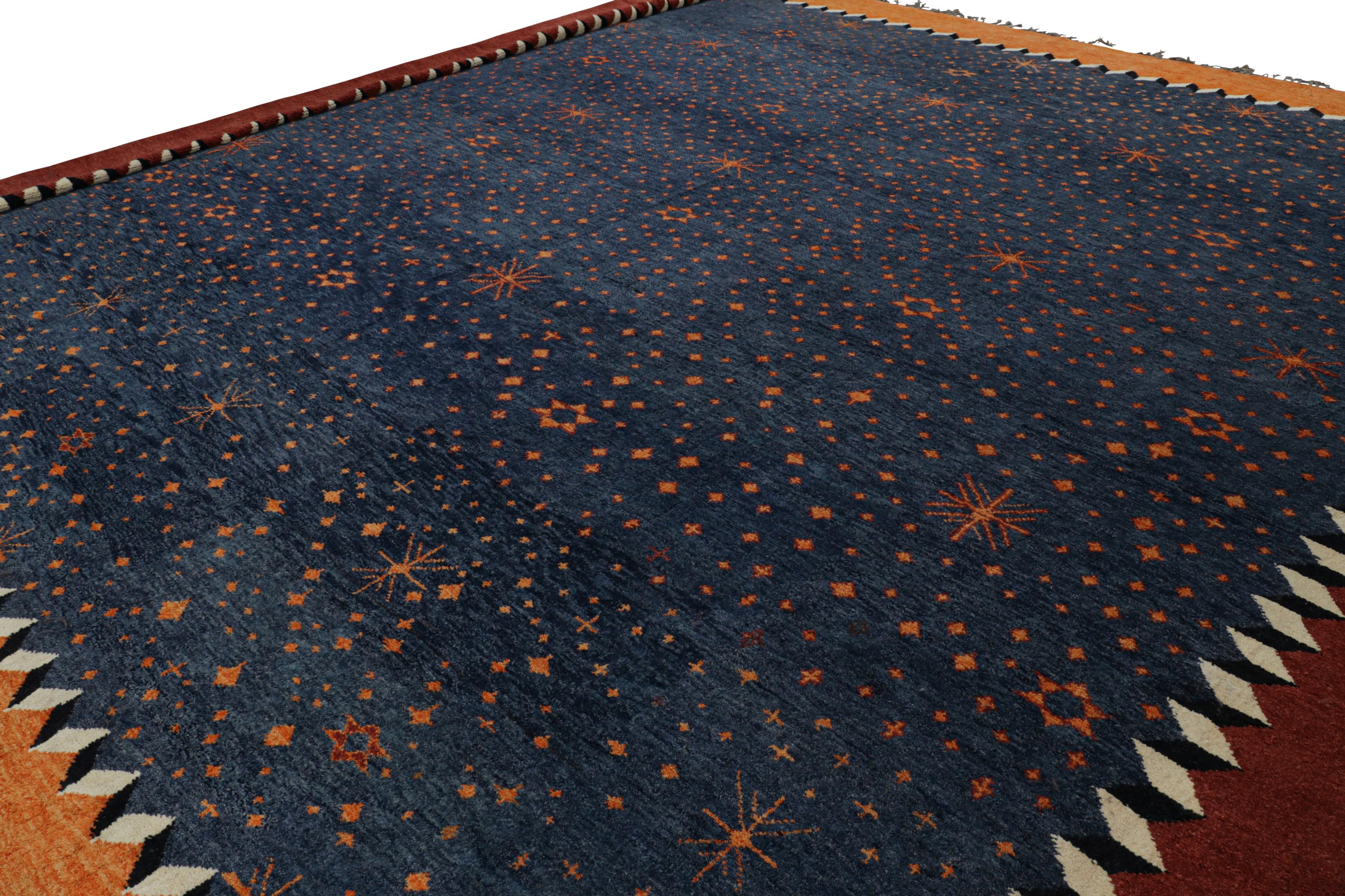 Hand-Knotted Rug & Kilim’s Oversized Moroccan Style Rug in Blue with Rust Geometric Patterns For Sale