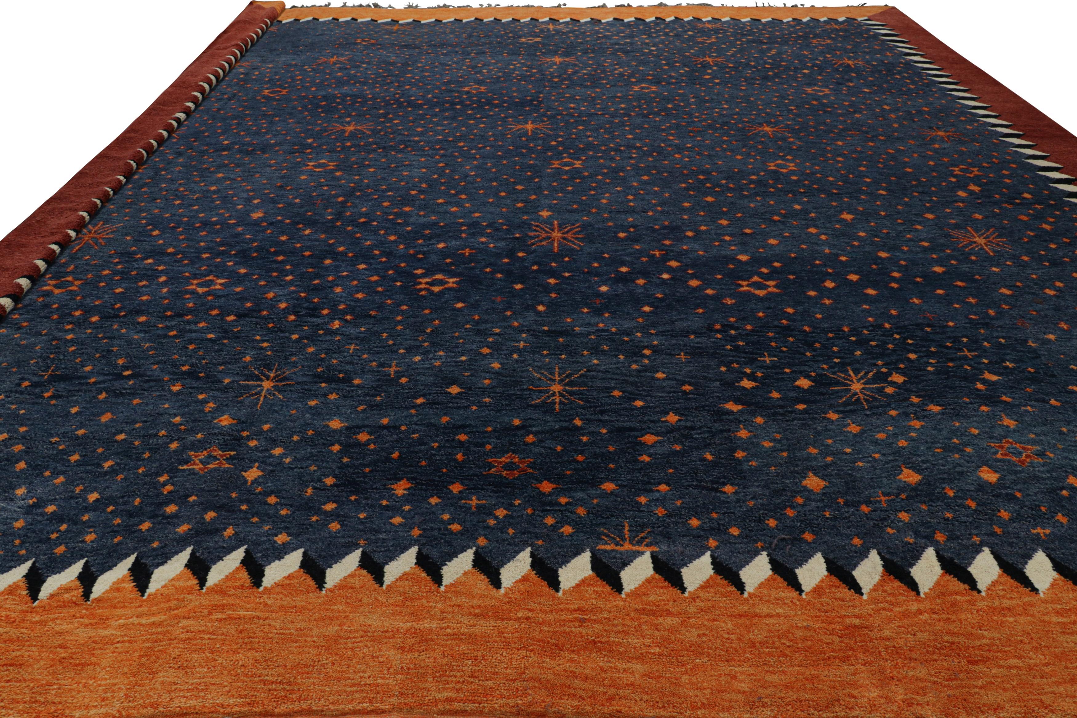 Rug & Kilim’s Oversized Moroccan Style Rug in Blue with Rust Geometric Patterns In New Condition For Sale In Long Island City, NY