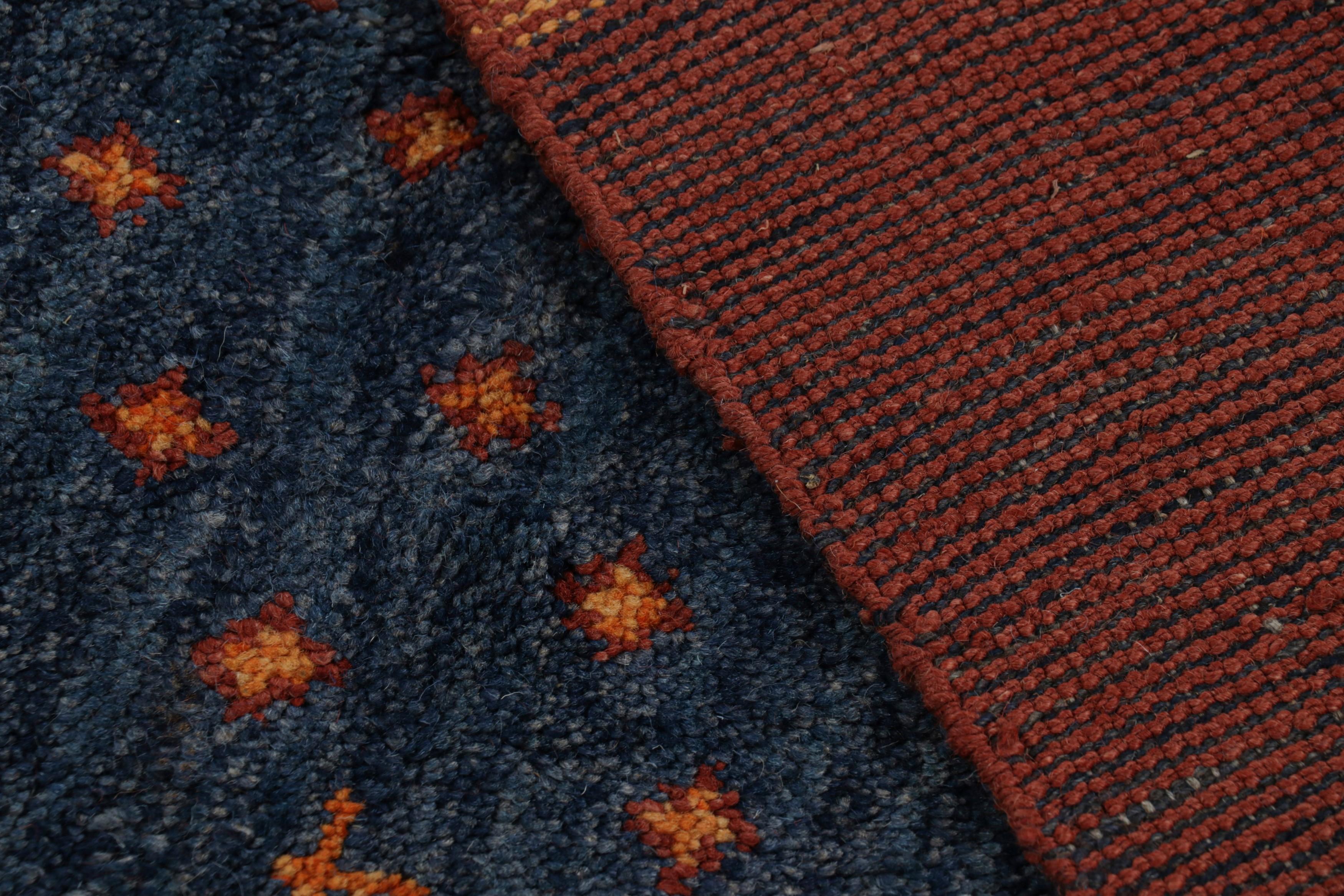 Rug & Kilim’s Oversized Moroccan Style Rug in Blue with Rust Geometric Patterns For Sale 1