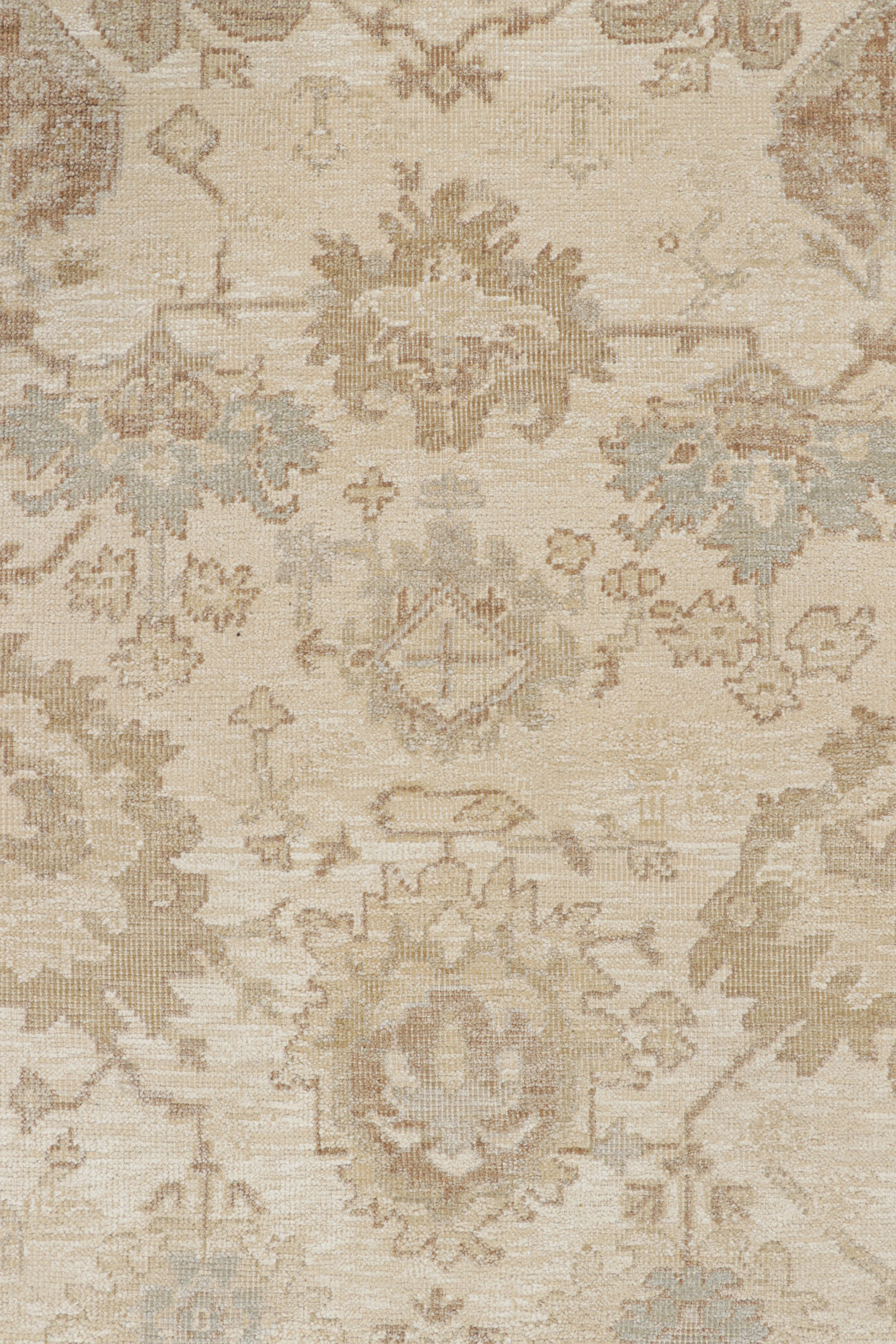 Modern Rug & Kilim’s Oversized Oushak Style Rug in Beige, Cream and Blue Floral Pattern For Sale