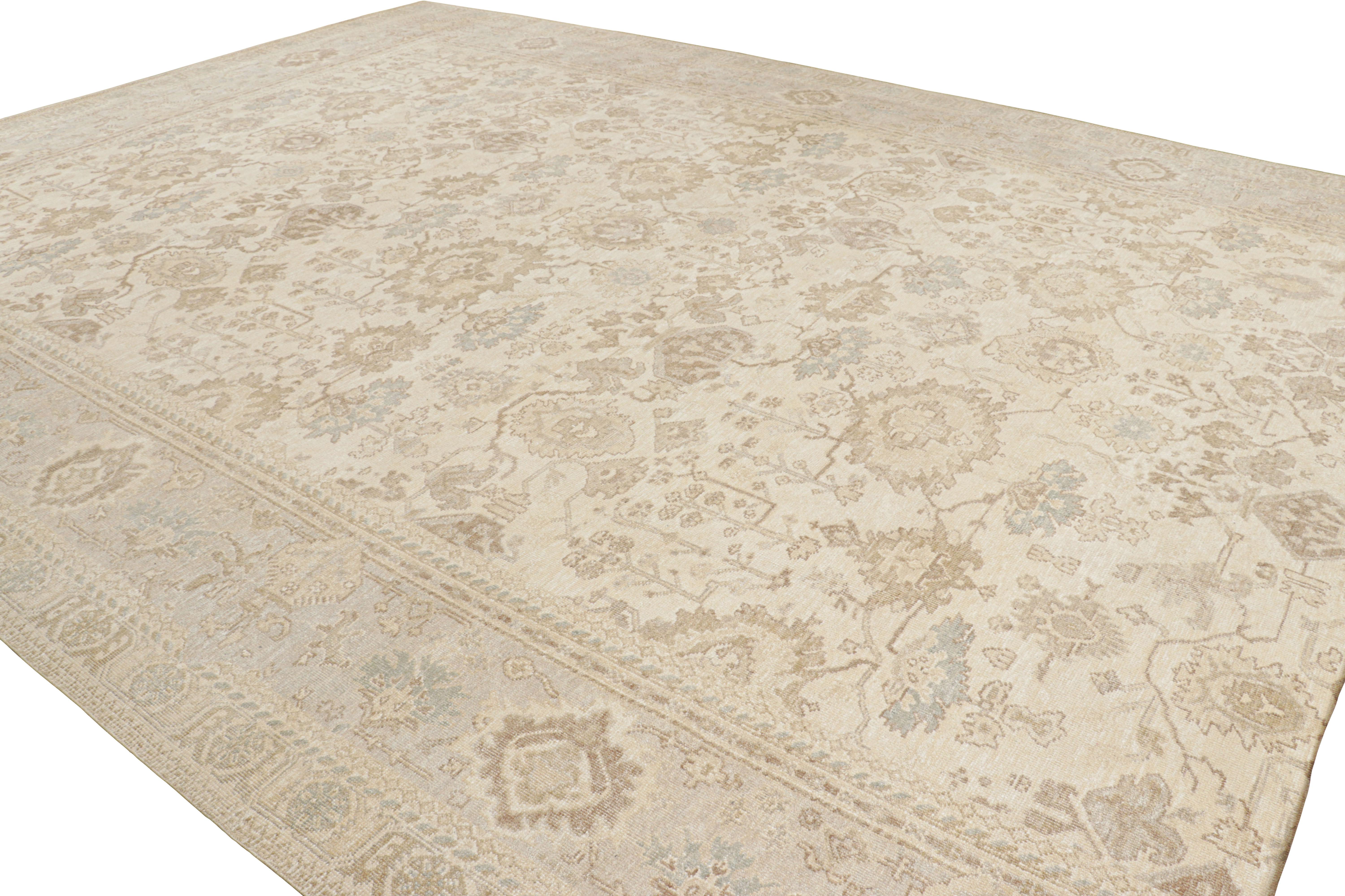 Indian Rug & Kilim’s Oversized Oushak Style Rug in Beige, Cream and Blue Floral Pattern For Sale