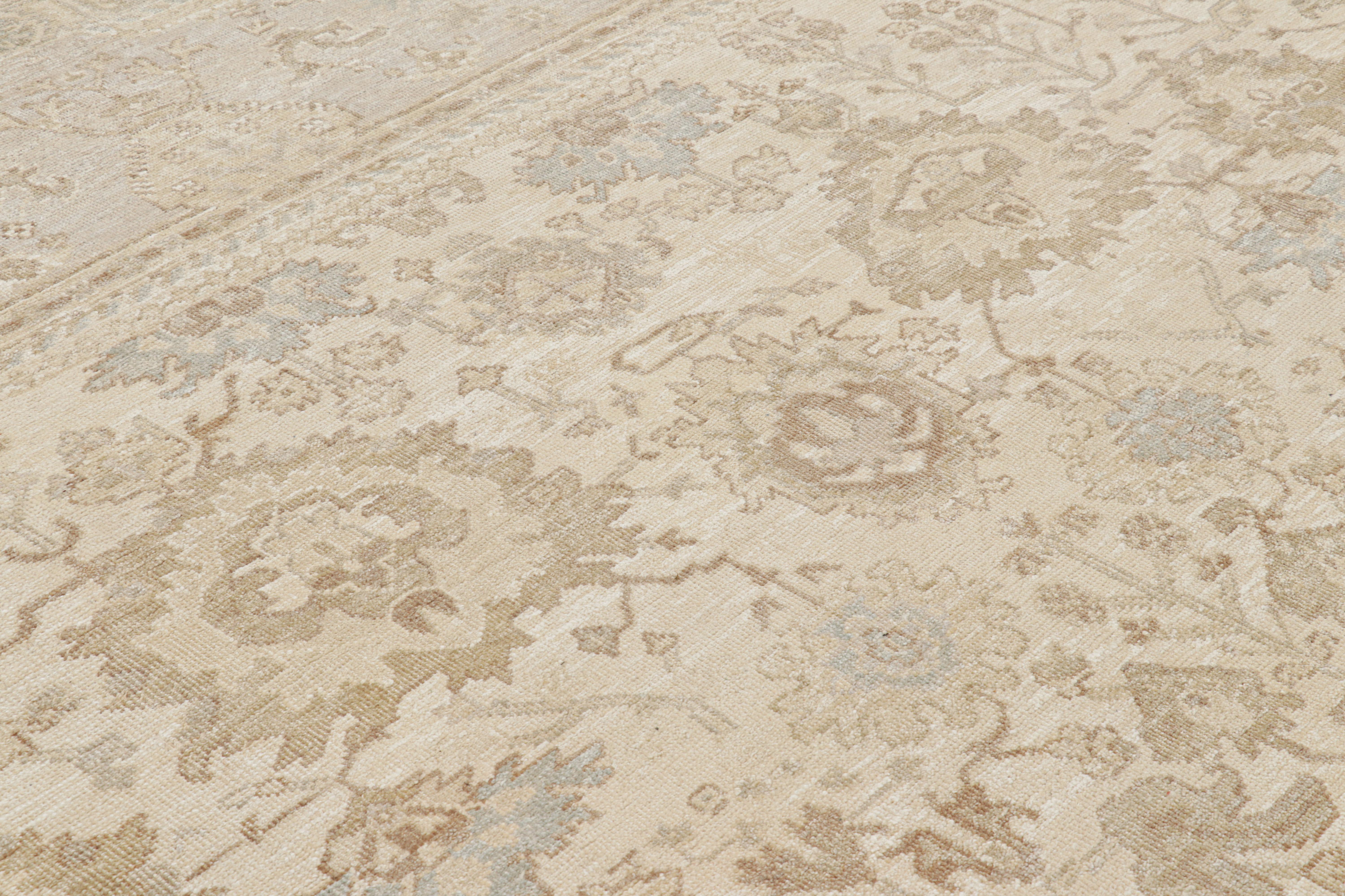 Rug & Kilim’s Oversized Oushak Style Rug in Beige, Cream and Blue Floral Pattern In New Condition For Sale In Long Island City, NY