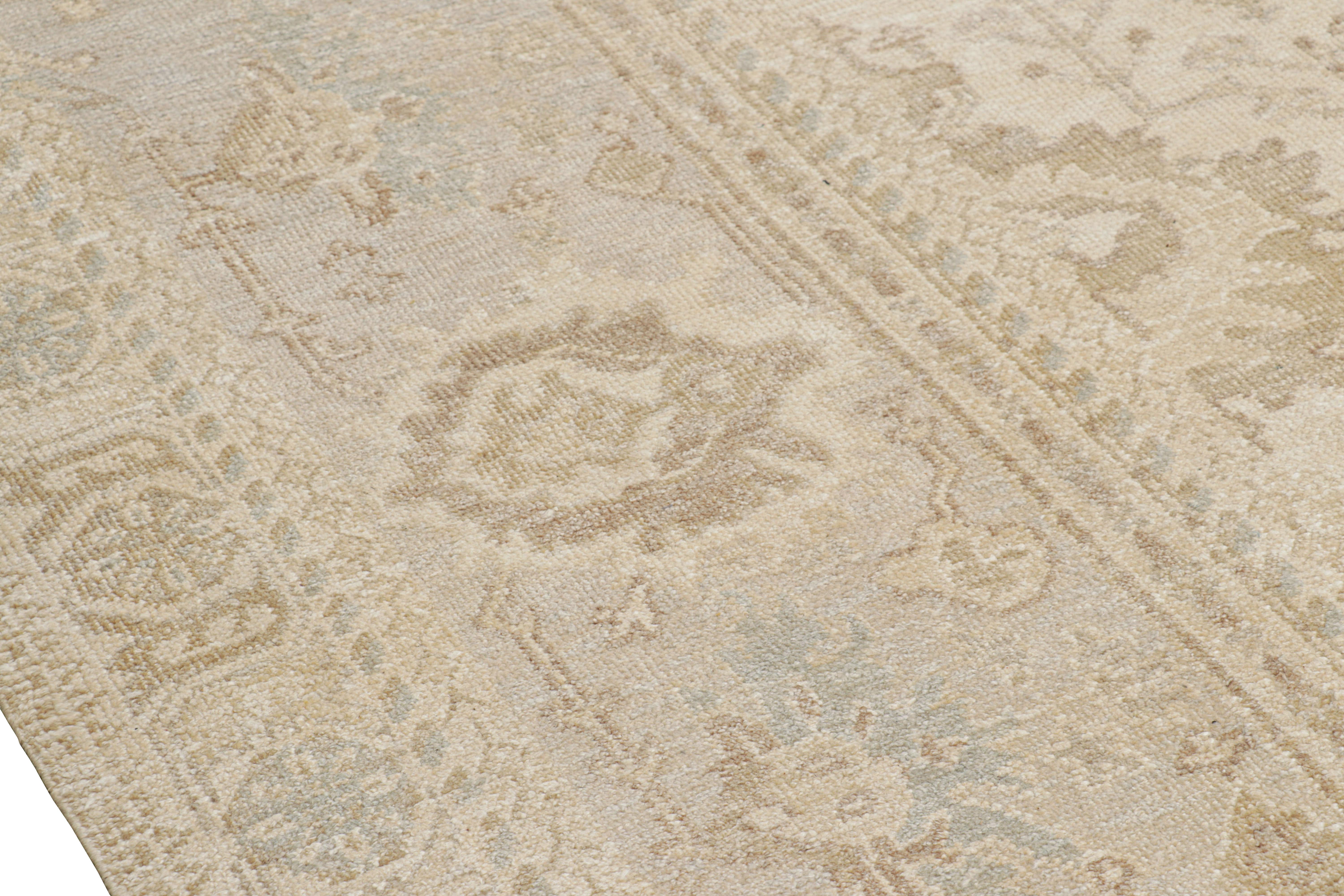 Contemporary Rug & Kilim’s Oversized Oushak Style Rug in Beige, Cream and Blue Floral Pattern For Sale
