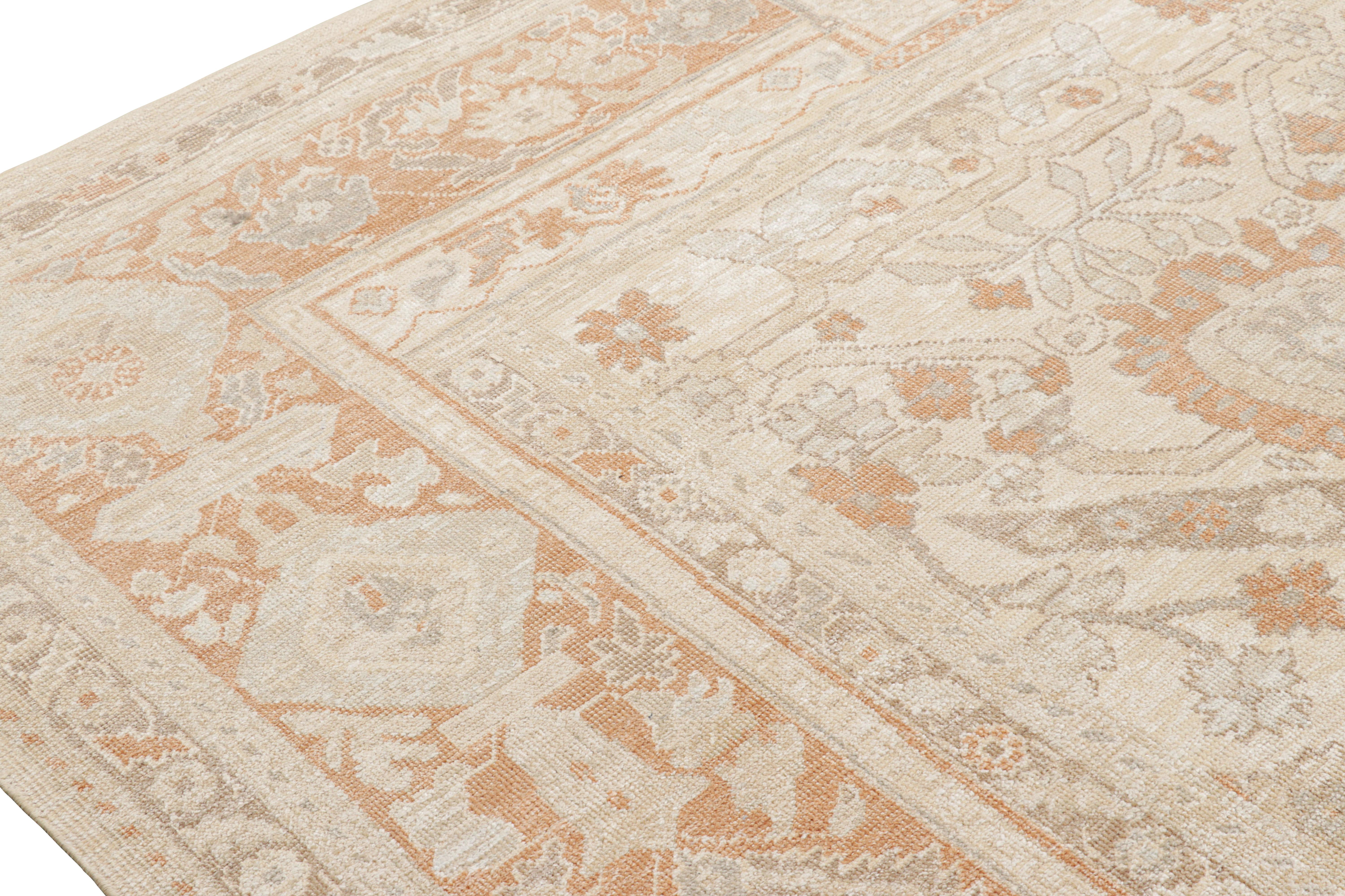 Modern Rug & Kilim’s Oversized Oushak Style Rug in Beige Rust and Cream Floral Patterns For Sale