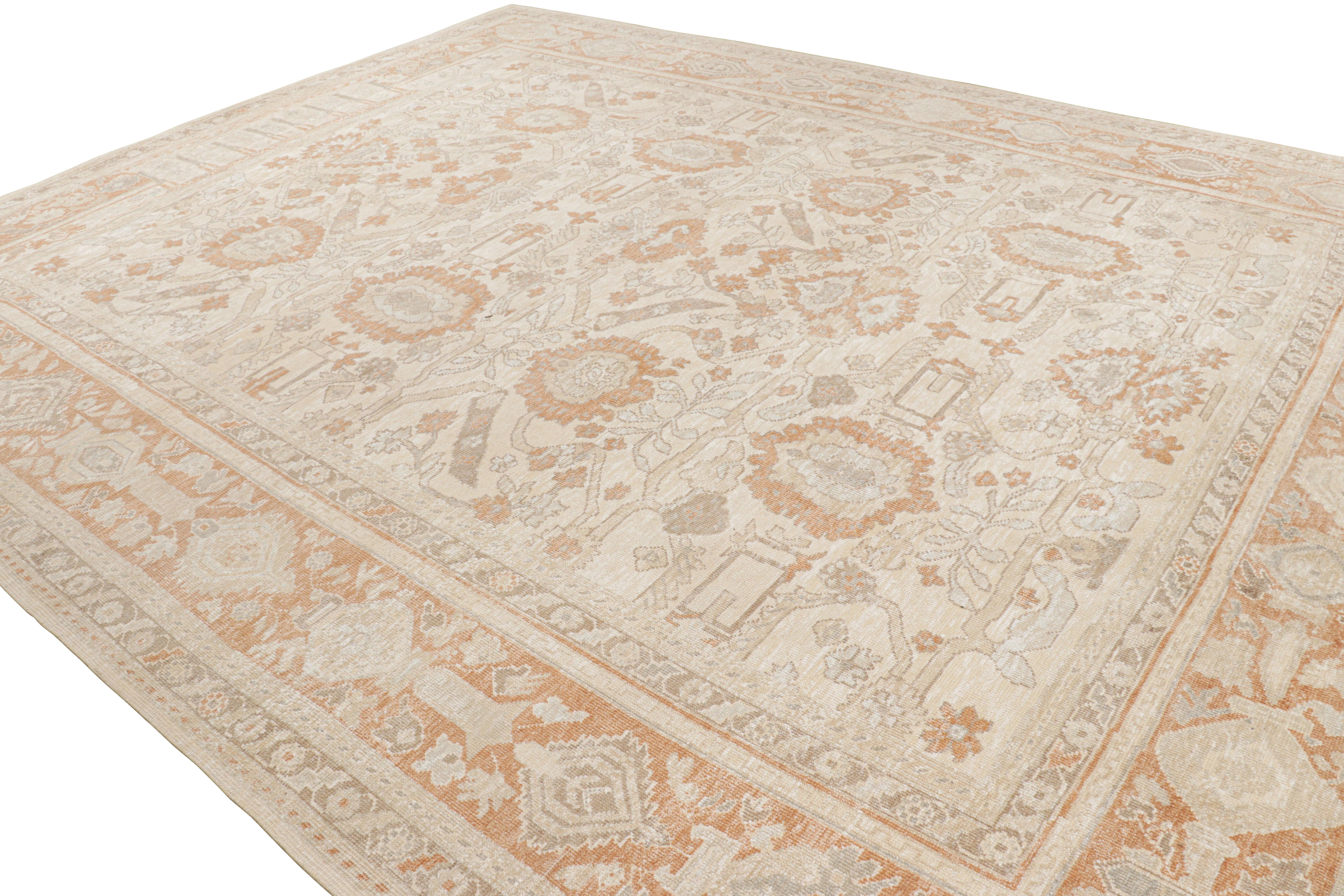 Indian Rug & Kilim’s Oversized Oushak Style Rug in Beige Rust and Cream Floral Patterns For Sale