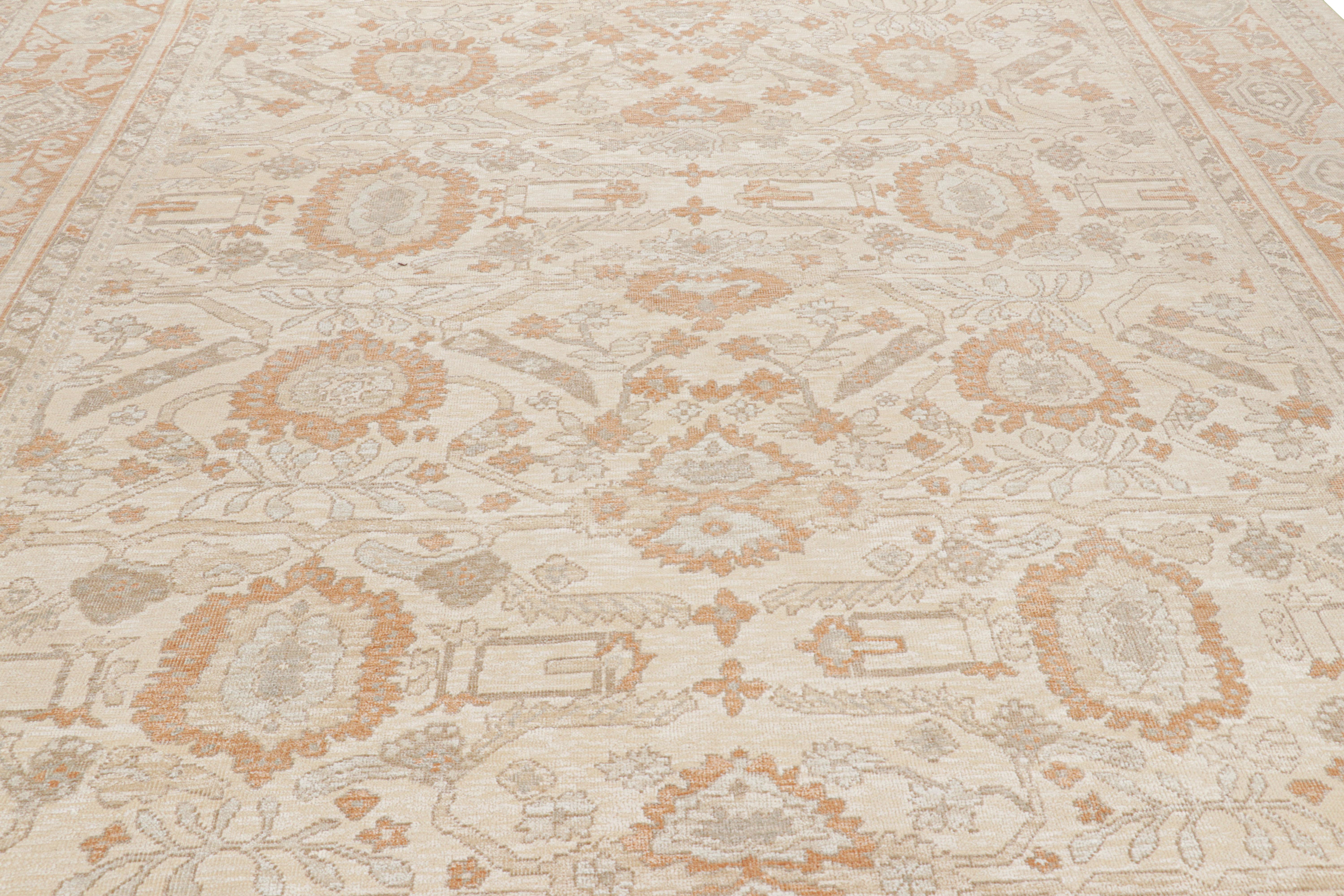 Hand-Knotted Rug & Kilim’s Oversized Oushak Style Rug in Beige Rust and Cream Floral Patterns For Sale