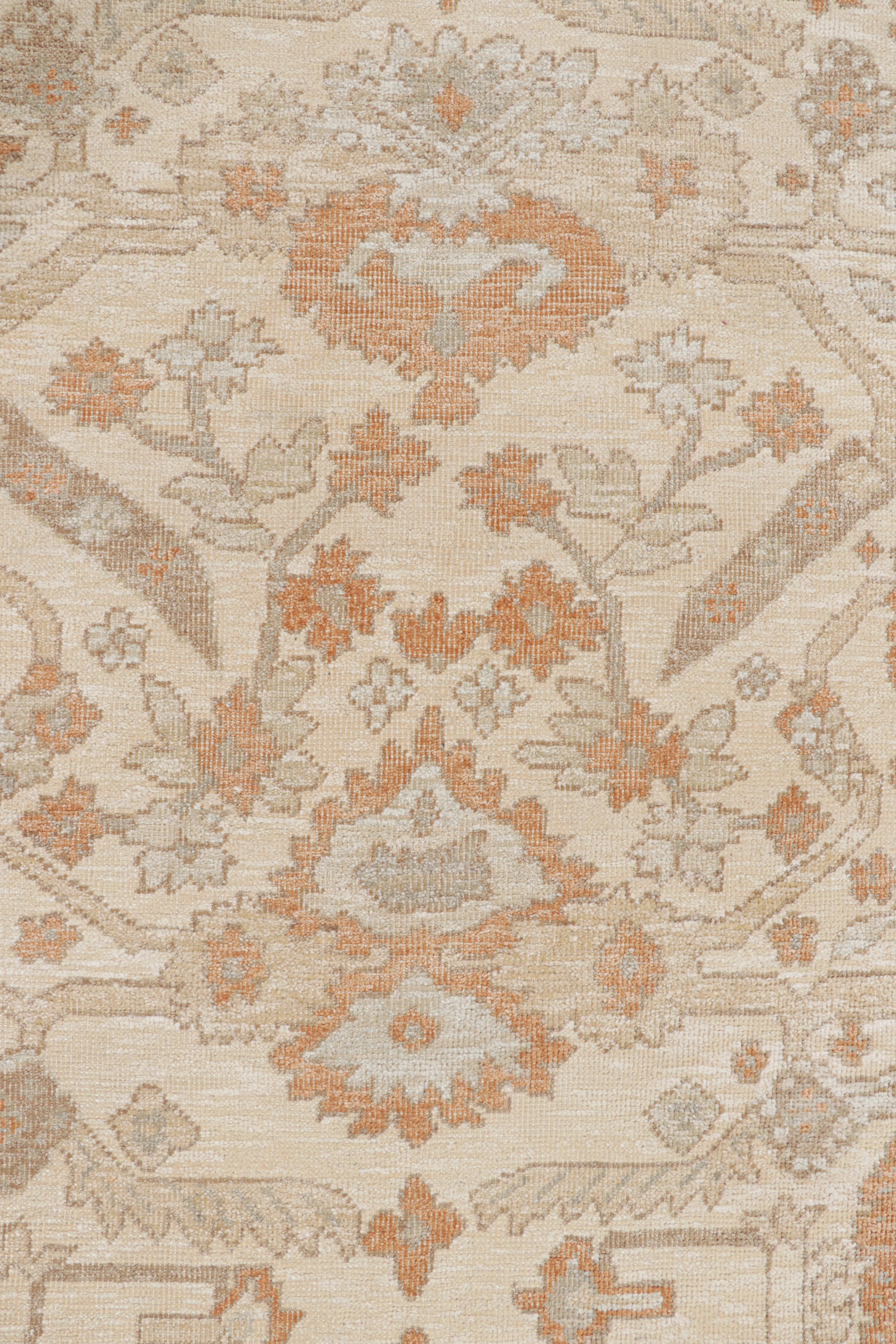Contemporary Rug & Kilim’s Oversized Oushak Style Rug in Beige Rust and Cream Floral Patterns For Sale