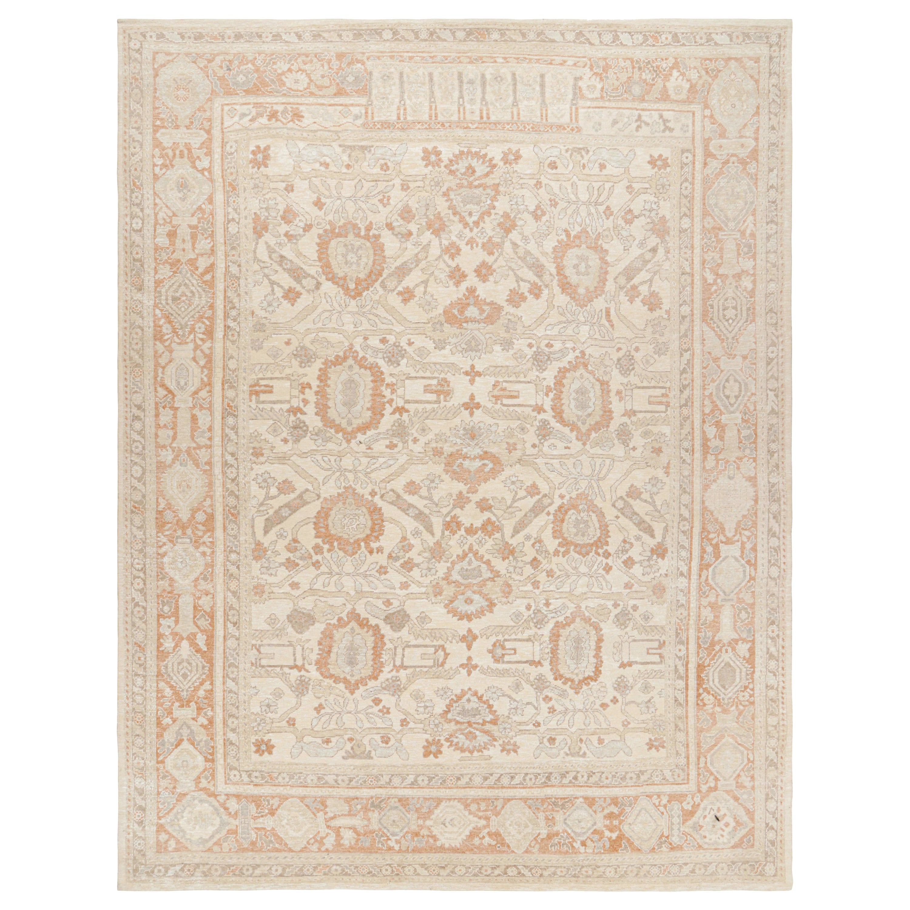Rug & Kilim’s Oversized Oushak Style Rug in Beige Rust and Cream Floral Patterns For Sale