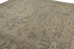 Rug & Kilim’s Oversized Oushak Style Rug in Blue and Beige-Brown with Florals