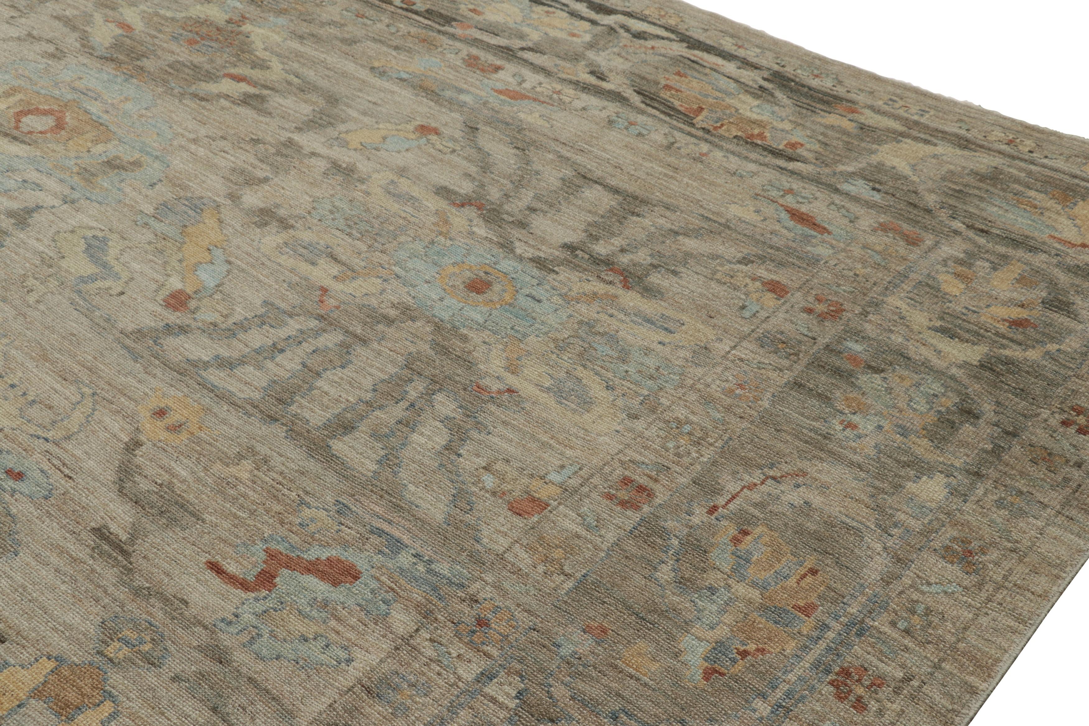 Rug & Kilim's übergroßer Oushak-Teppich in Blau und Beige-Braun mit Blumenmuster (Indisch) im Angebot