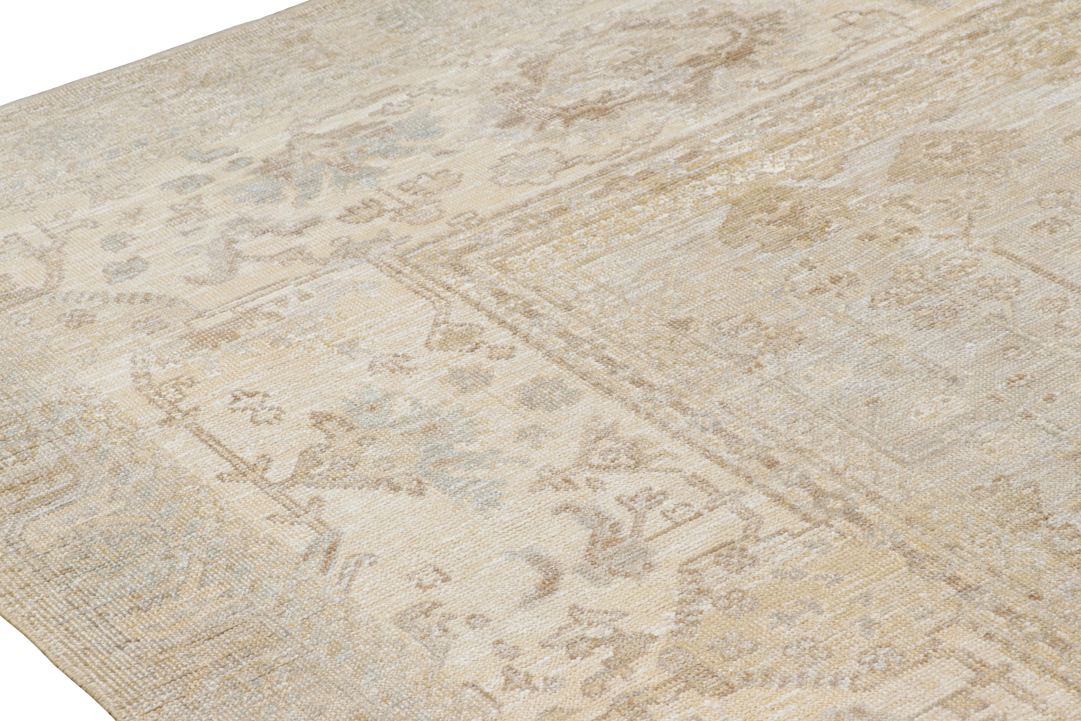 Indian Rug & Kilim’s Oversized Oushak Style Rug in Cream and Beige with Floral Patterns For Sale