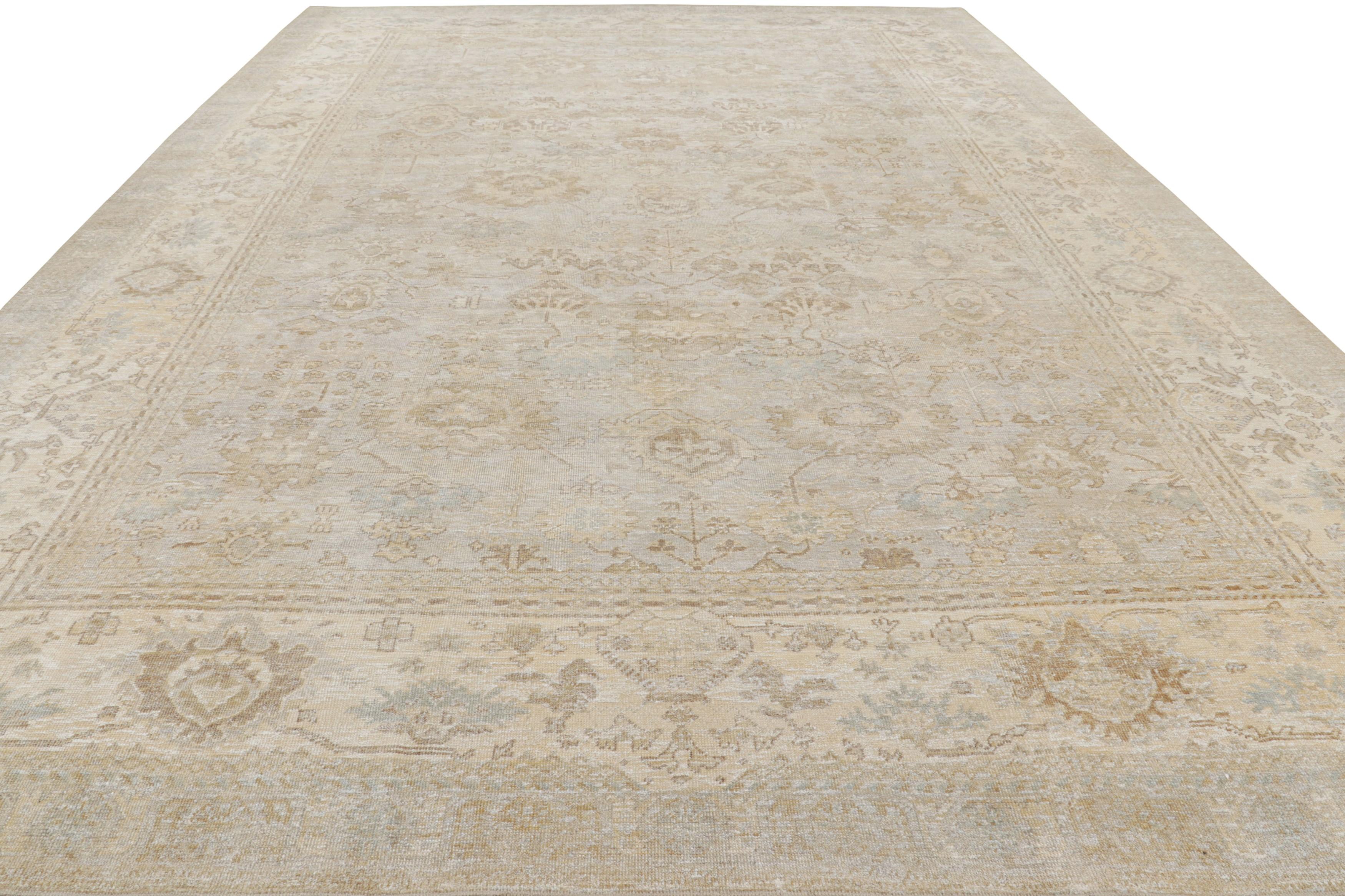 Hand-Knotted Rug & Kilim’s Oversized Oushak Style Rug in Cream and Beige with Floral Patterns For Sale