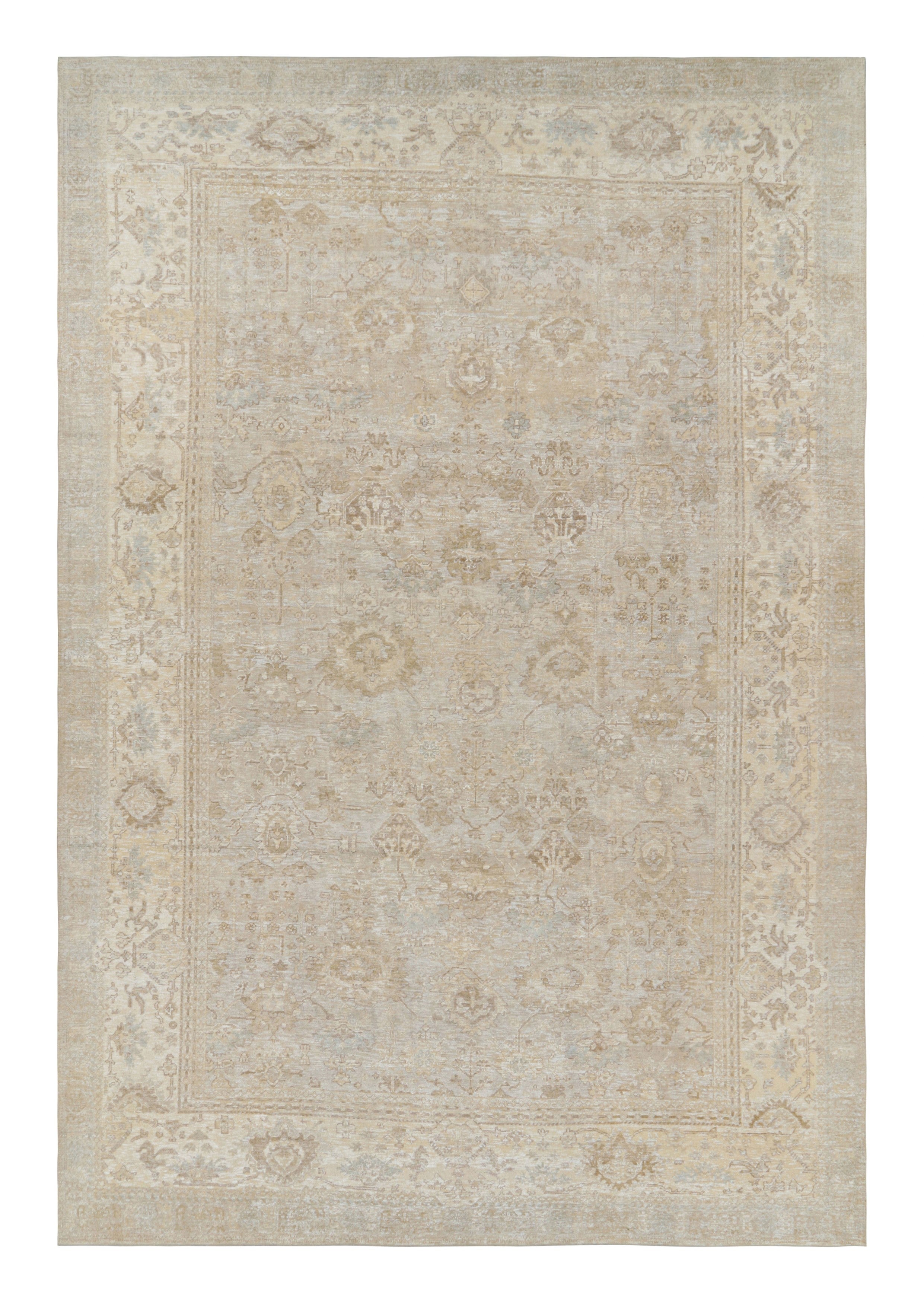 Rug & Kilim’s Oversized Oushak Style Rug in Cream and Beige with Floral Patterns For Sale