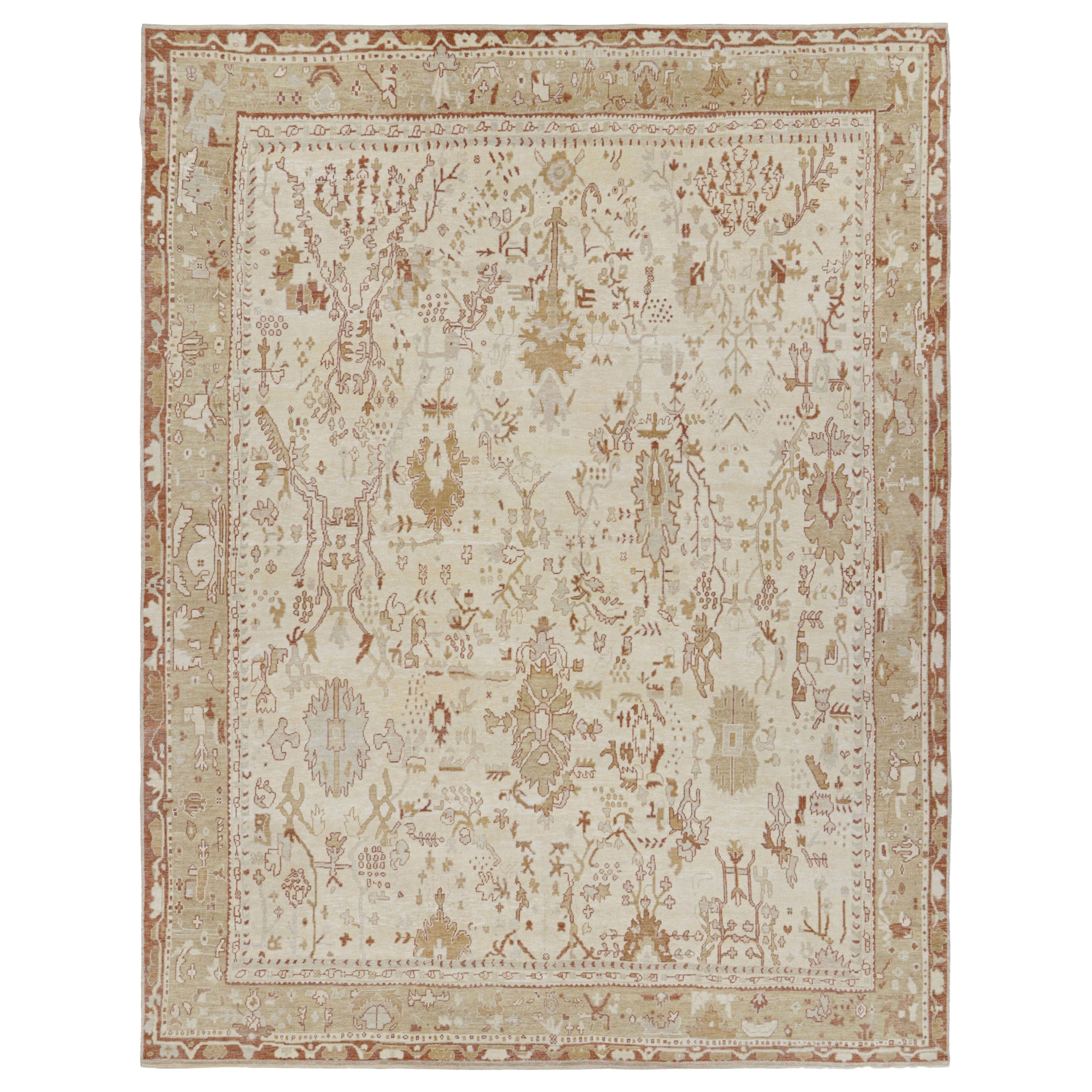 Rug 
Kilim: tappeto oversize in stile Oushak, bianco crema con motivi floreali in vendita