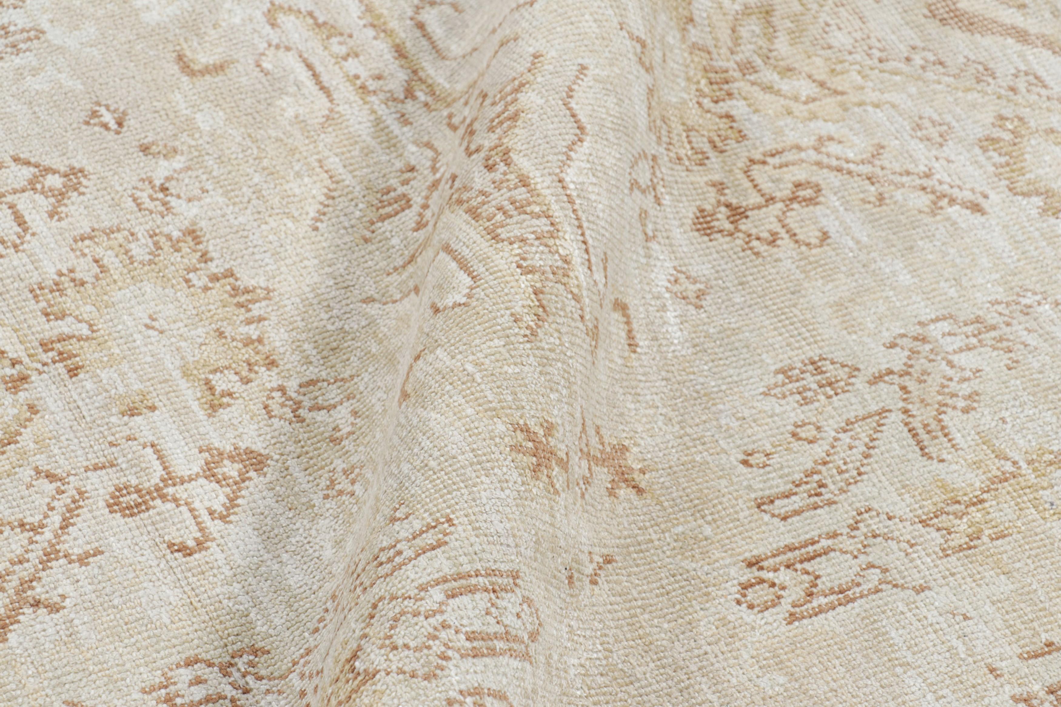 Wool Rug & Kilim’s Oversized Oushak Style Rug with Cream and Beige Floral Patterns For Sale