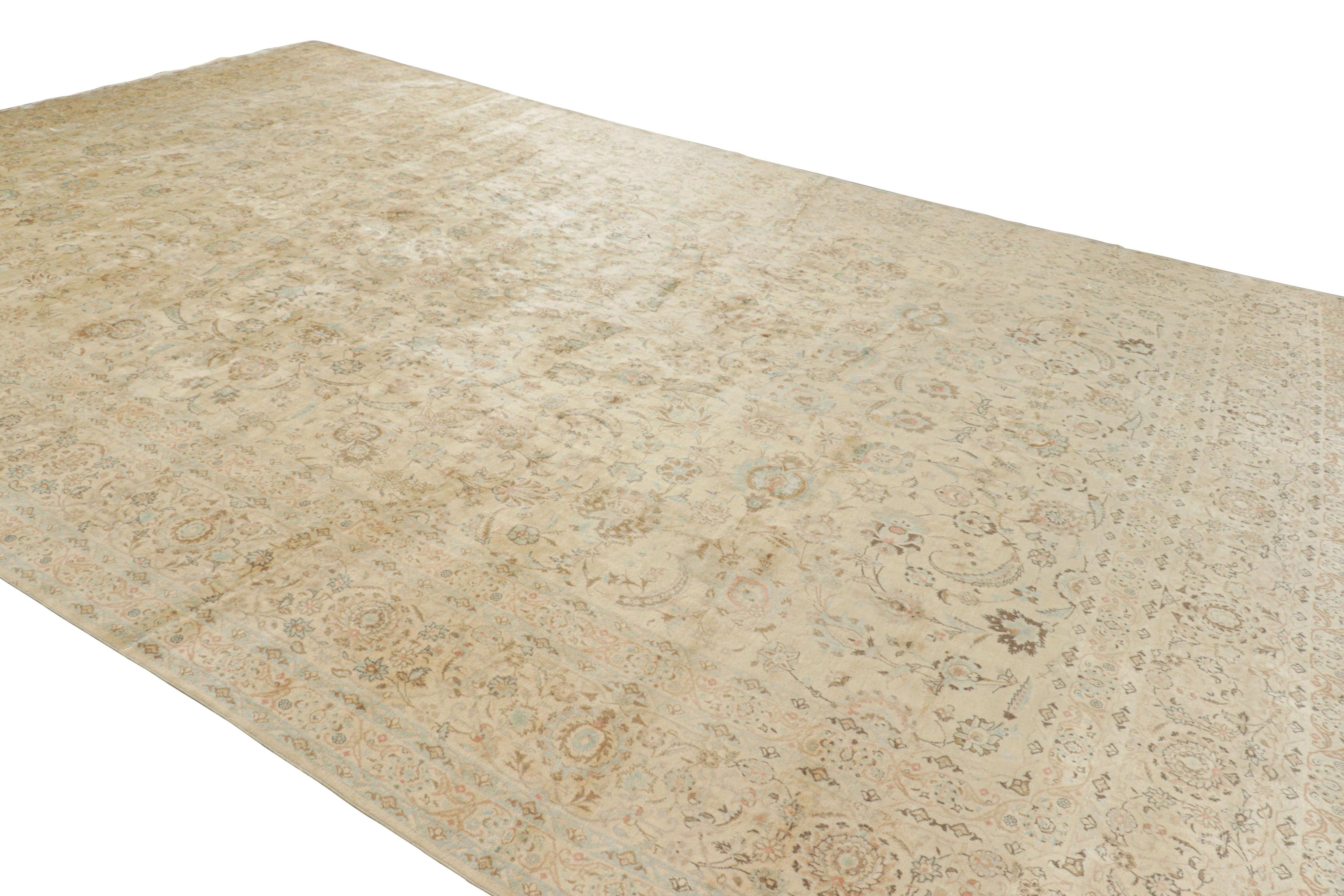 Contemporary Rug & Kilim’s Oversized Persian Kashan Style Rug in Cream with Floral Patterns For Sale