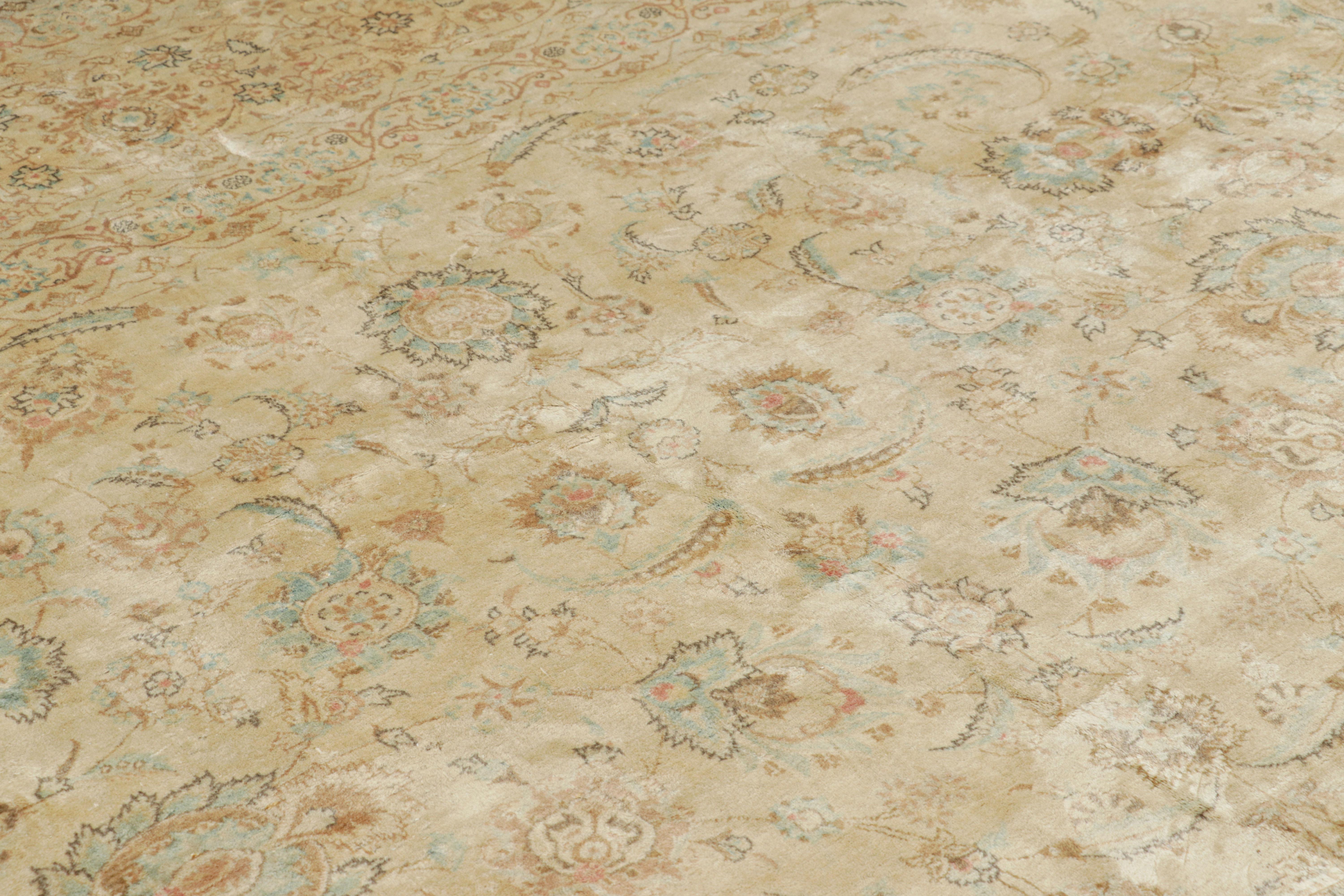 Rug & Kilim’s Oversized Persian Kashan Style Rug in Cream with Floral Patterns For Sale 1