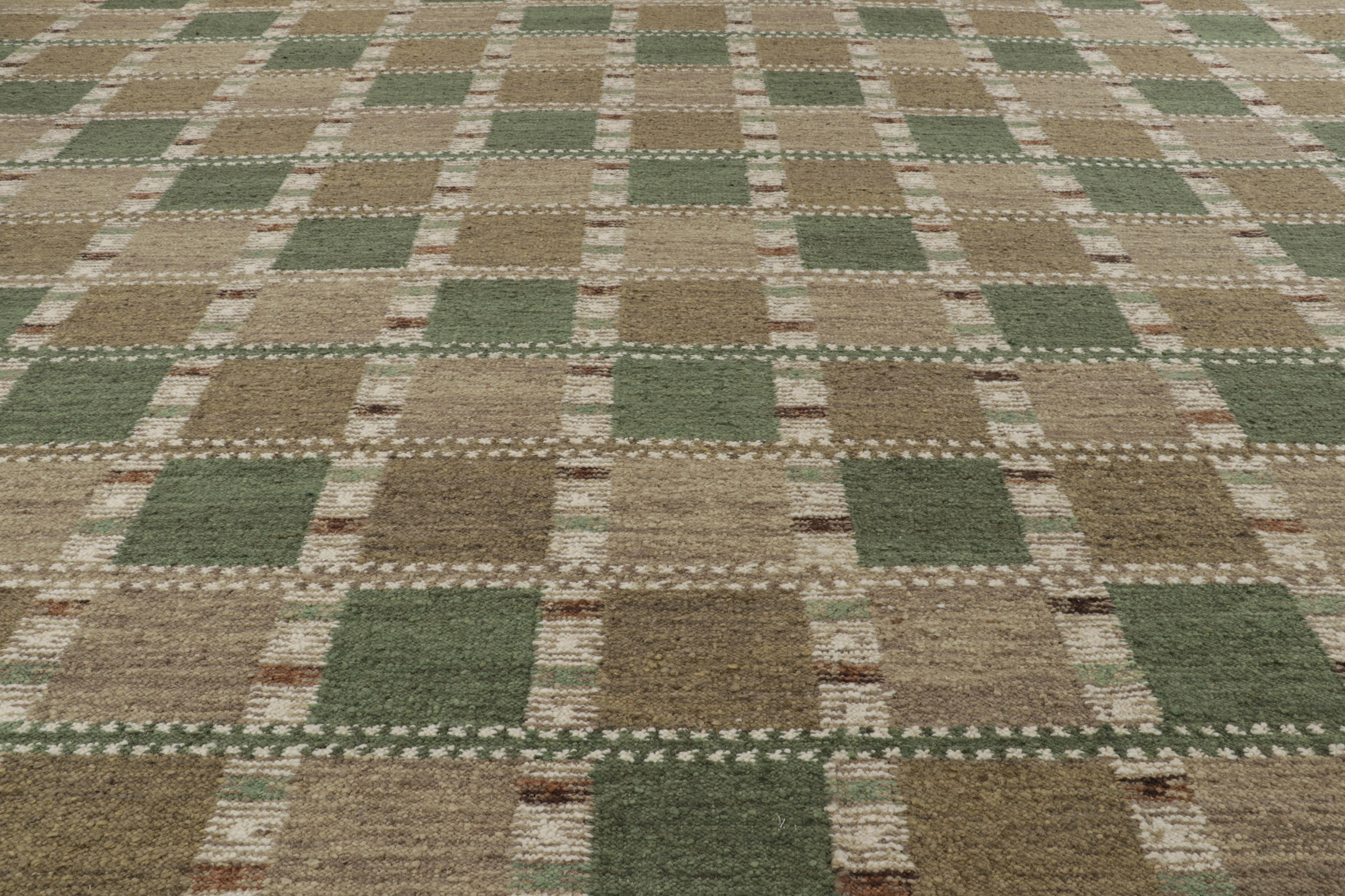 Realizzato con lana intrecciata a mano, questo tappeto personalizzato 15x21 è una nuova ed entusiasmante aggiunta alla collezione di tappeti scandinavi di Rug & Kilim, una rivisitazione contemporanea del minimalismo svedese e dei tappeti e tessuti