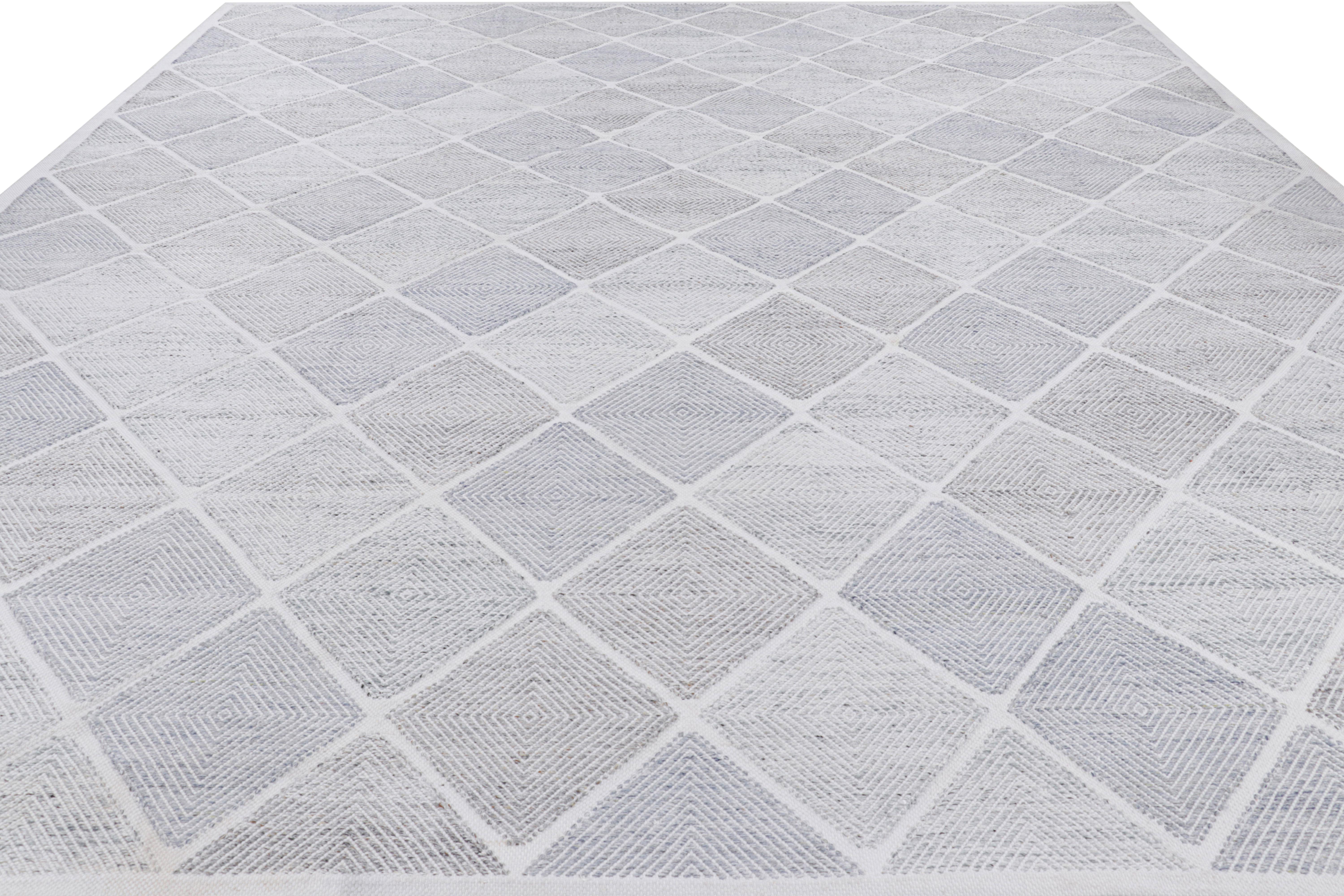Hand-Woven Rug & Kilim’s Oversized Scandinavian Style Outdoor Rug in Blue and Gray Tones For Sale