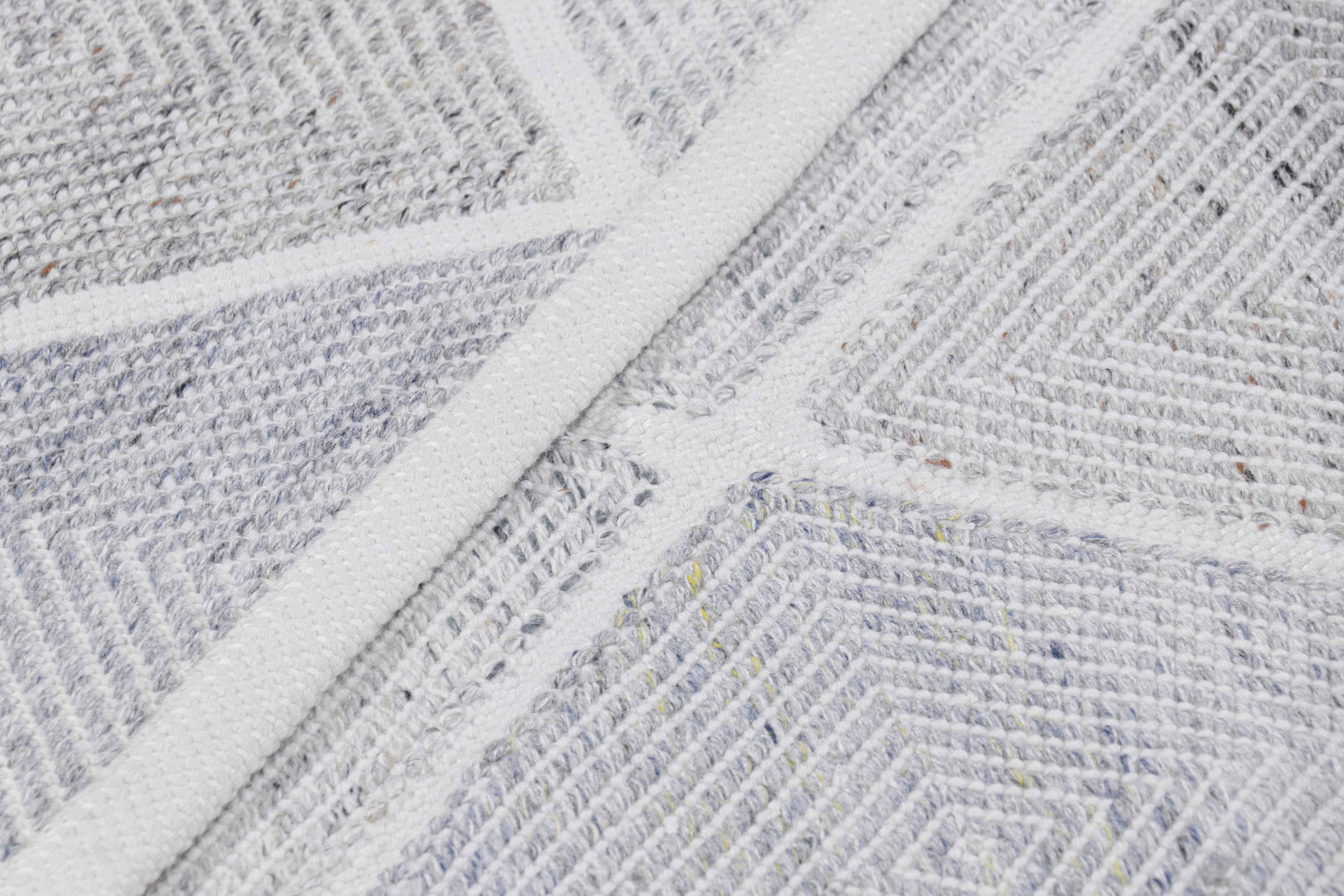Polyester Rug & Kilim’s Oversized Scandinavian Style Outdoor Rug in Blue and Gray Tones For Sale