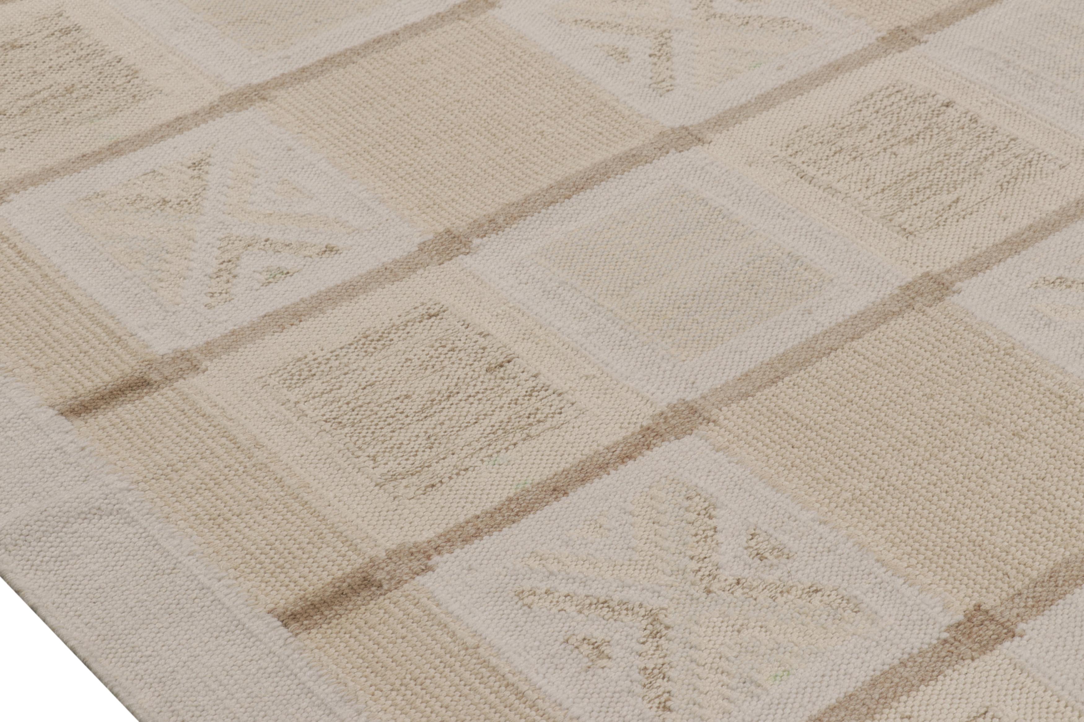 Indian Rug & Kilim’s Oversized  Scandinavian Style Rug, Cream-White Minimalist Geometry For Sale