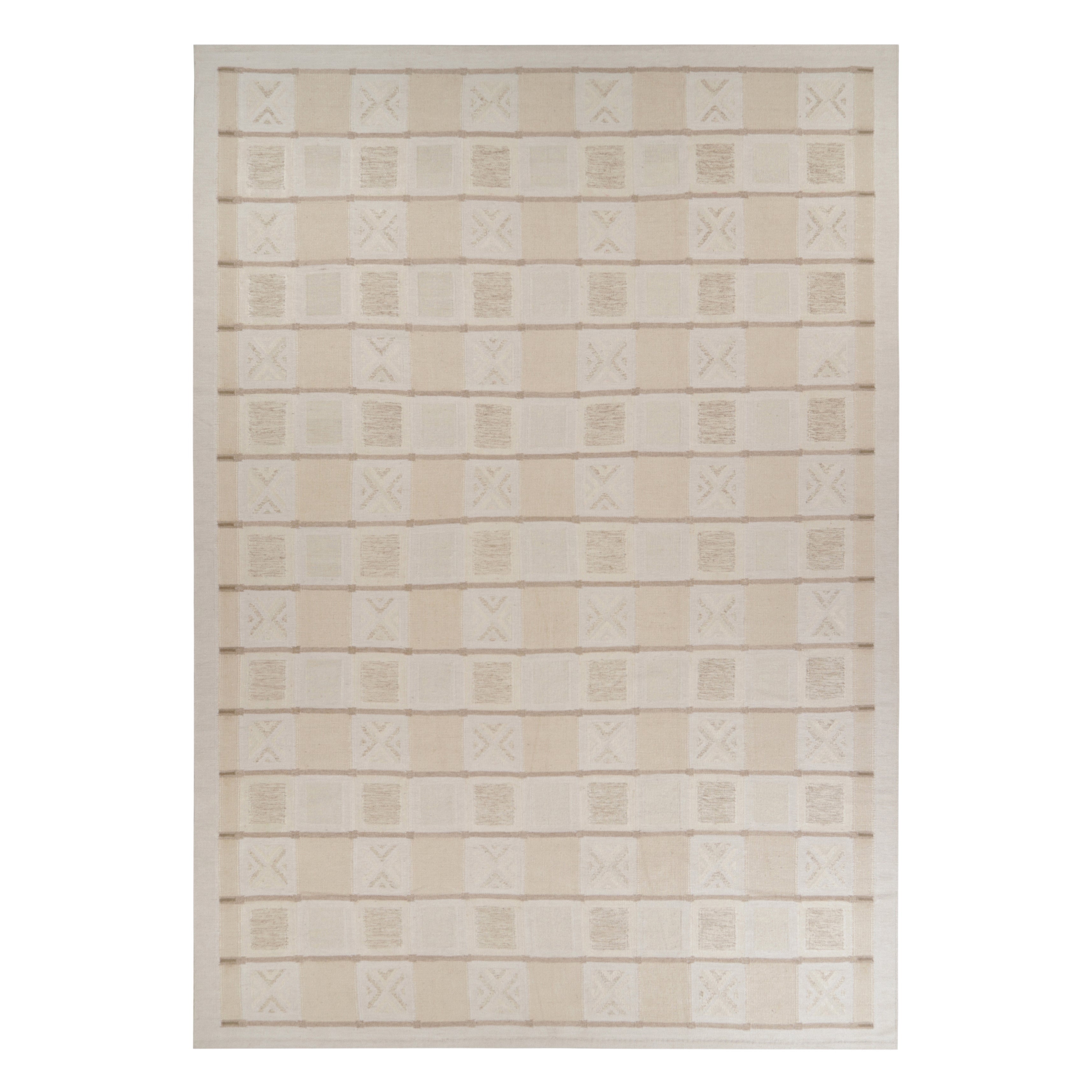 Rug & Kilim’s Oversized  Scandinavian Style Rug, Cream-White Minimalist Geometry For Sale