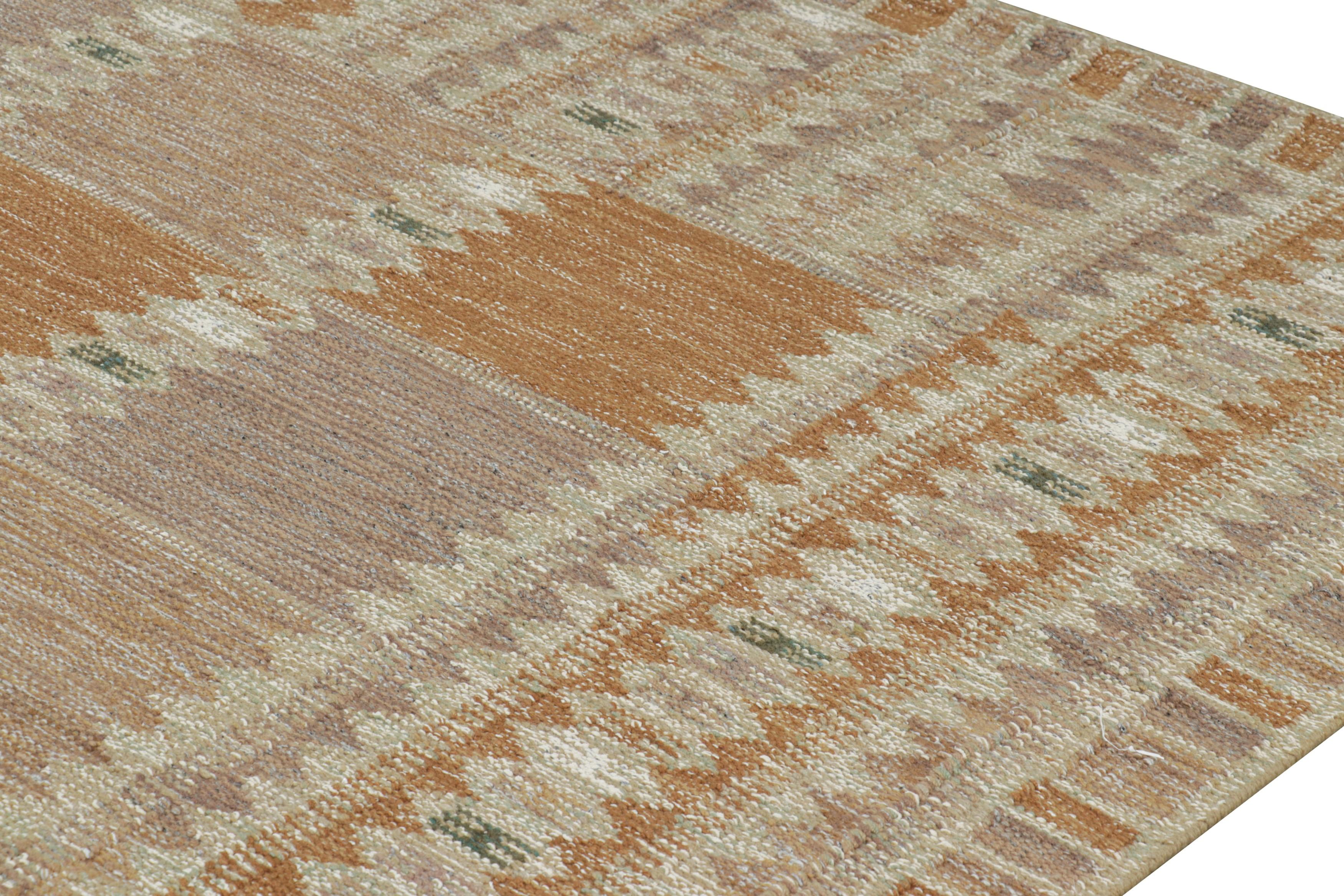 Modern Rug & Kilim’s Oversized Scandinavian Style Rug in Beige-Brown Geometric Patterns For Sale