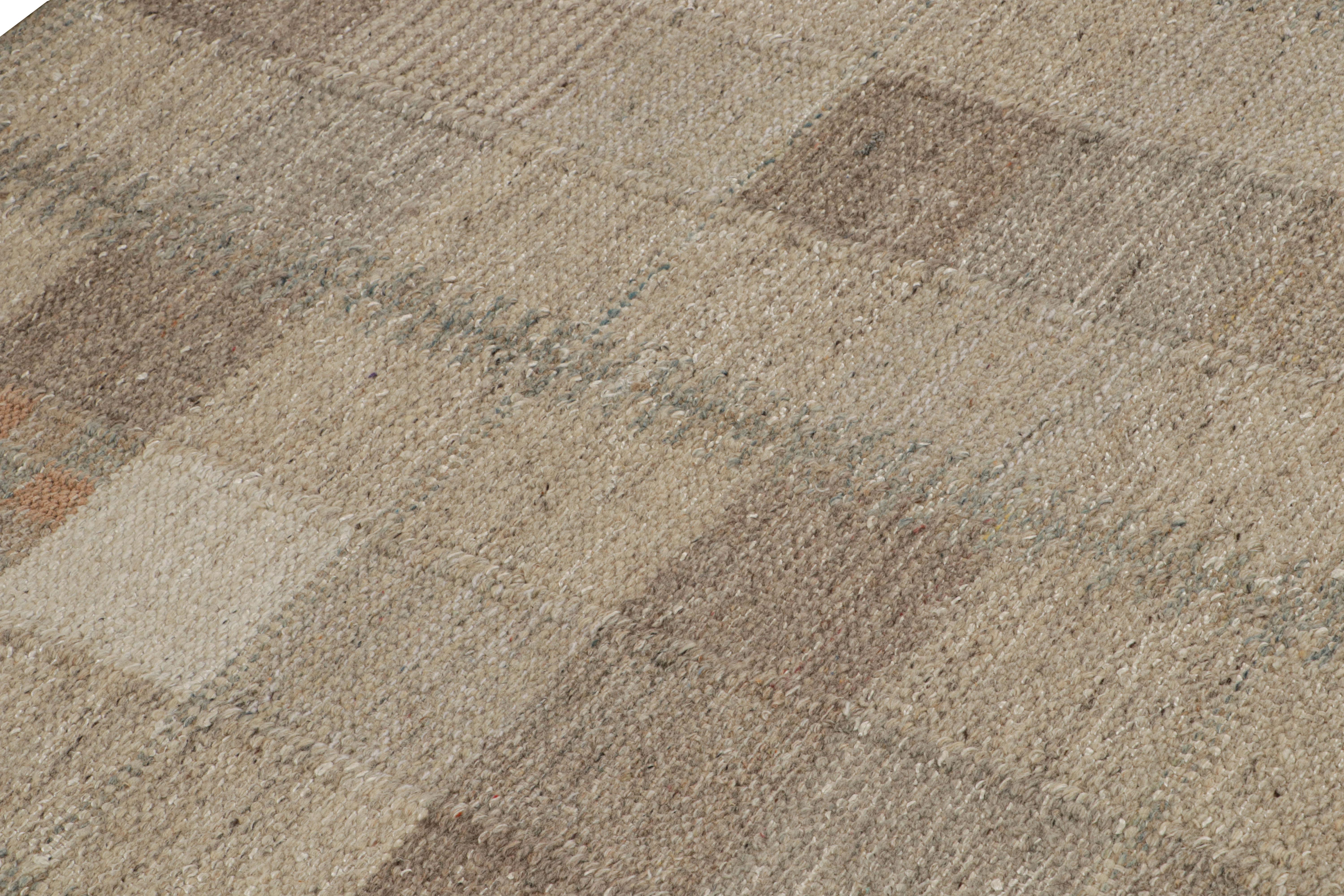 Indian Rug & Kilim’s Oversized Scandinavian Style Rug in Beige-Brown Geometric Patterns For Sale