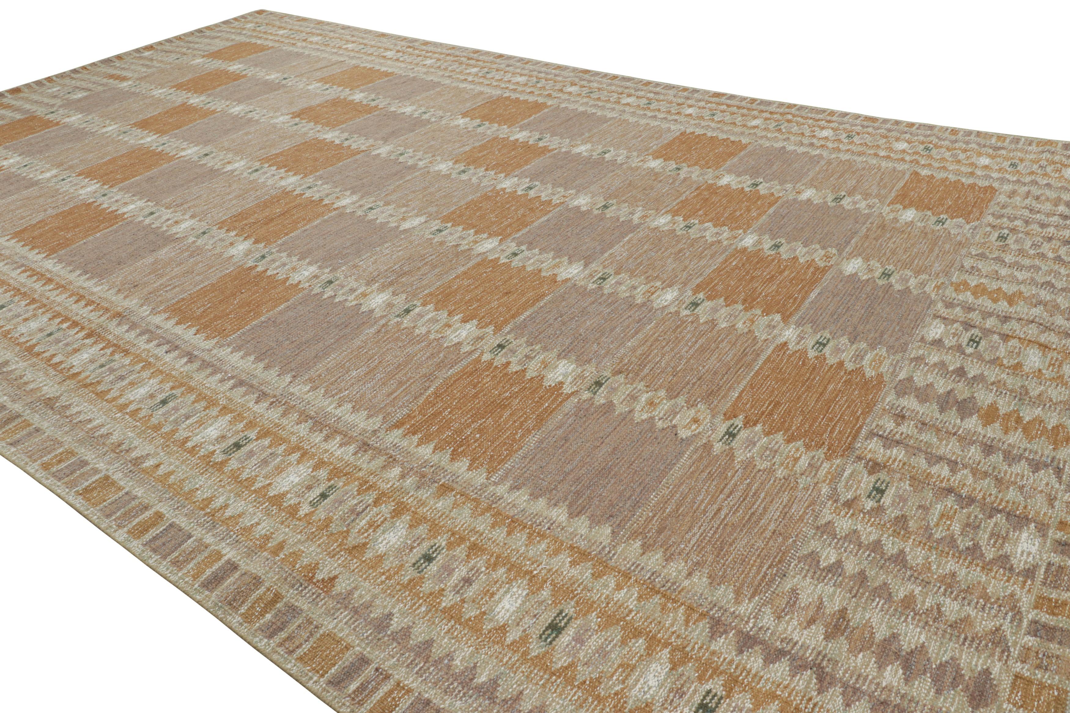 Hand-Woven Rug & Kilim’s Oversized Scandinavian Style Rug in Beige-Brown Geometric Patterns For Sale