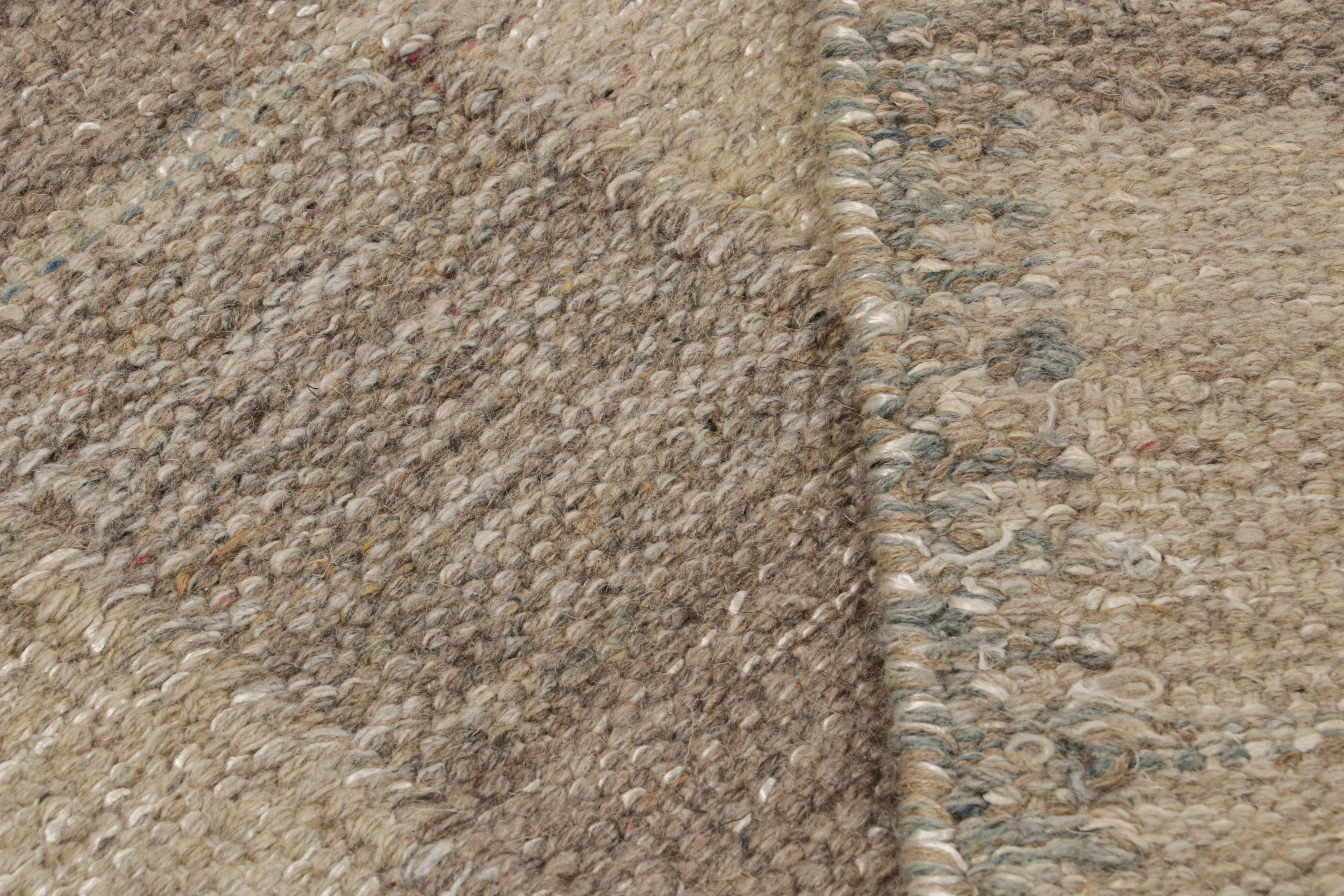 Contemporary Rug & Kilim’s Oversized Scandinavian Style Rug in Beige-Brown Geometric Patterns For Sale