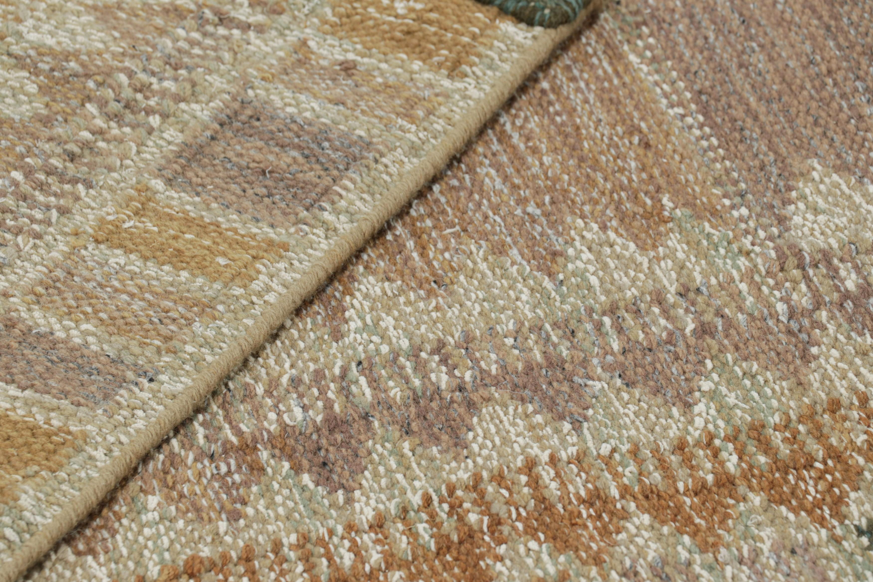 Wool Rug & Kilim’s Oversized Scandinavian Style Rug in Beige-Brown Geometric Patterns For Sale