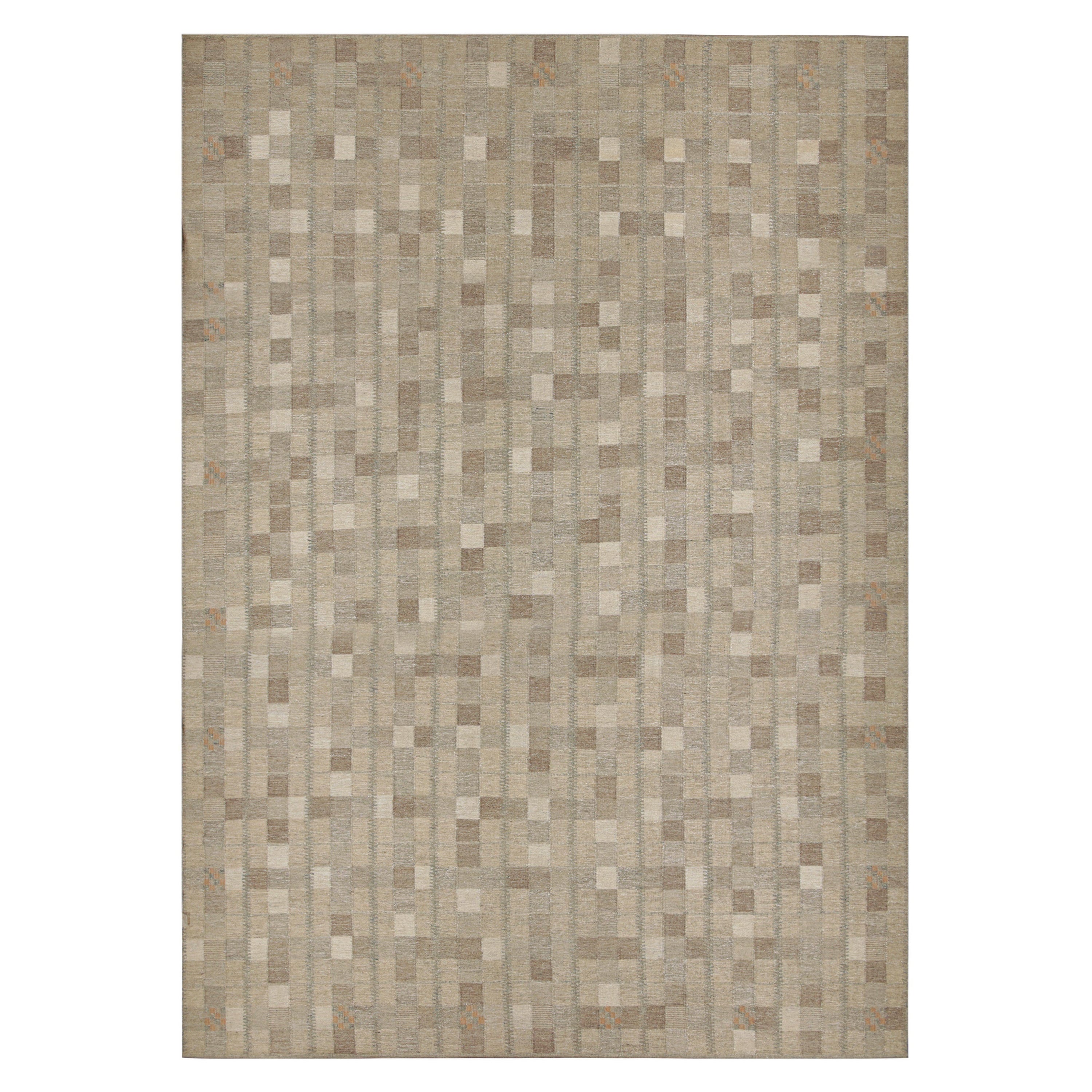 Rug & Kilim’s Oversized Scandinavian Style Rug in Beige-Brown Geometric Patterns For Sale